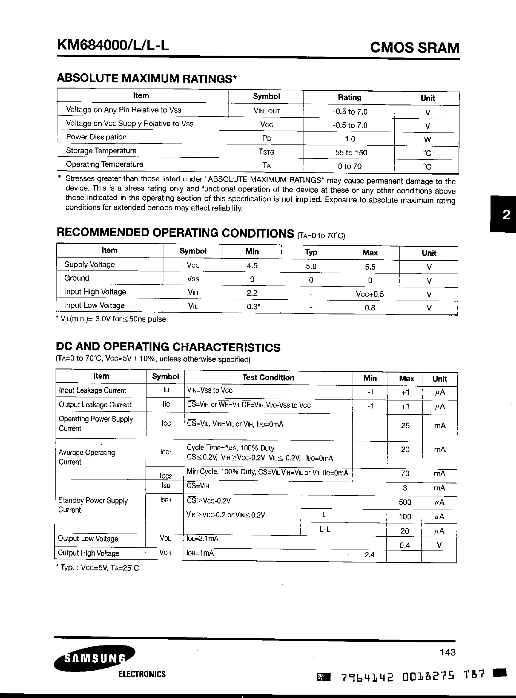 Даташит KIM684000 - 524/ 288 WORD x 8 BIT HIGH SPEED CMOS STATIC RAM страница 2
