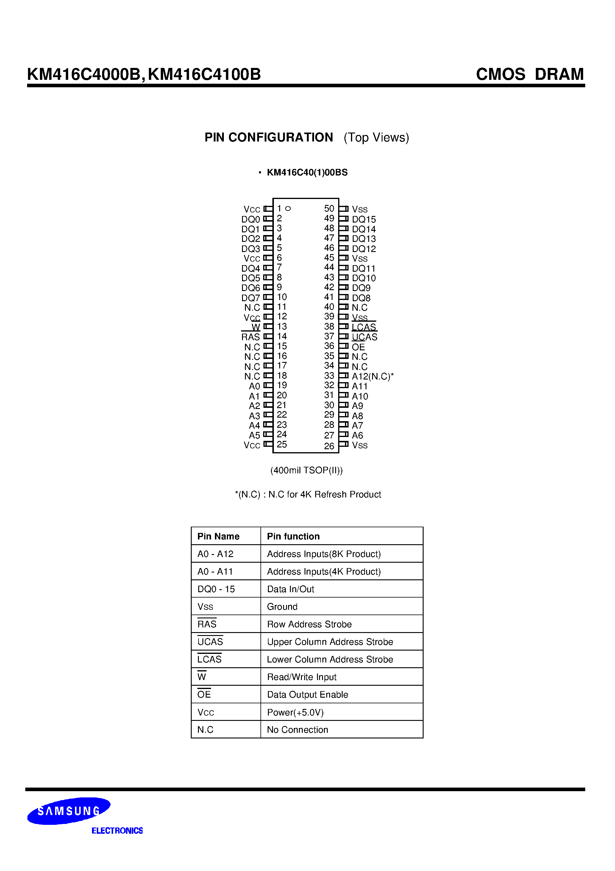 Даташит KM416C4100B - 4M x 16bit CMOS Dynamic RAM with Fast Page Mode страница 2