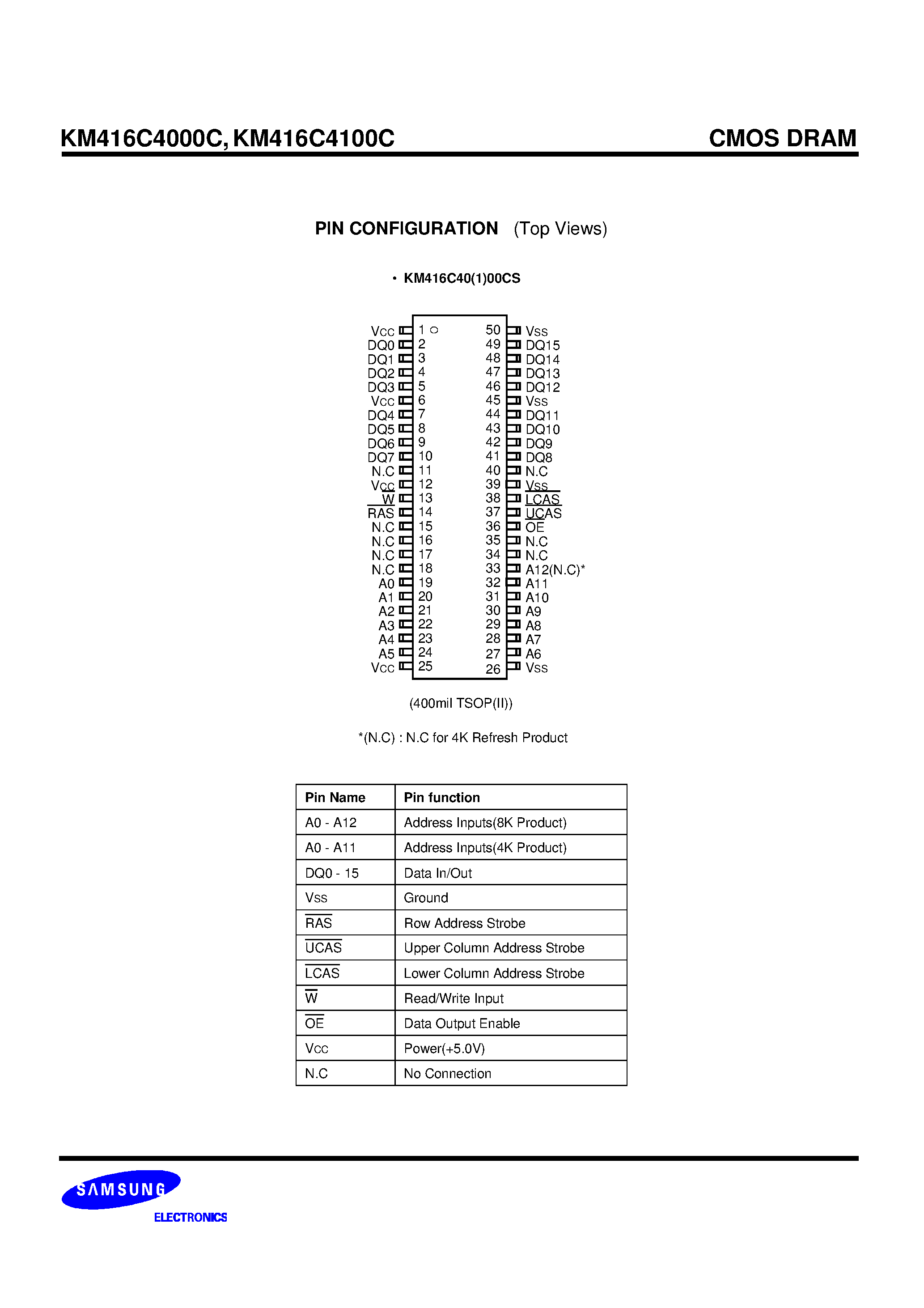 Даташит на микросхему KM416C4100C страница 2 Даташит KM416C4100C - 4M x 16bit CMOS Dynamic RAM with Fast Page Mode страница 2