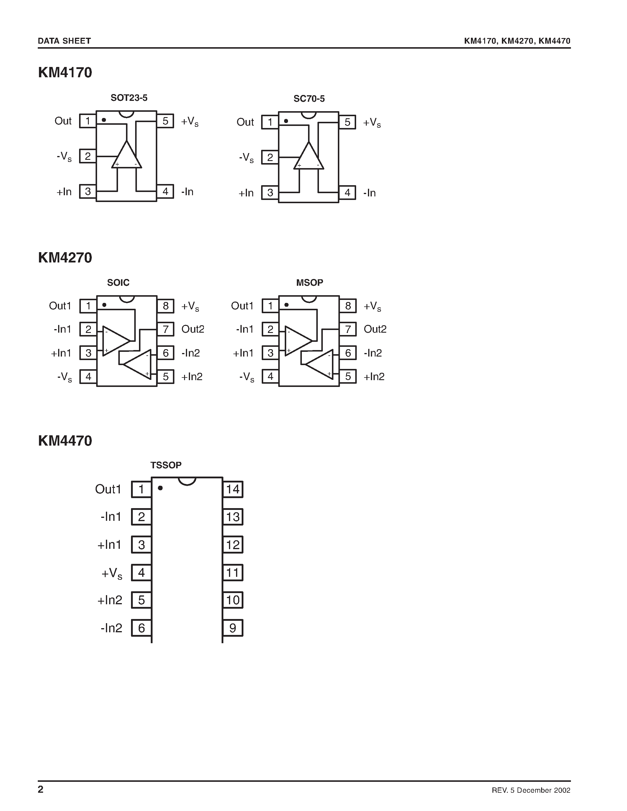 Datasheet KM4170IT5TR3 - Low Cost/ +2.7V & +5V/ Rail-to-Rail I/O Amplifiers page 2