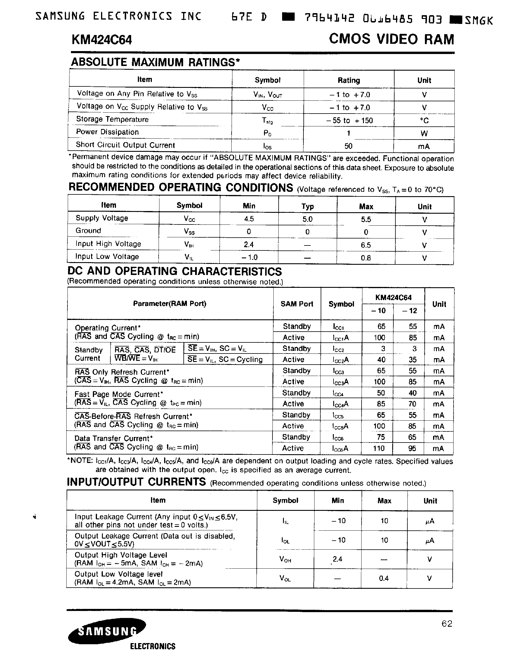 Даташит KM424C64 - 64K X 4 Bit CMOS VIDEO RAM страница 2