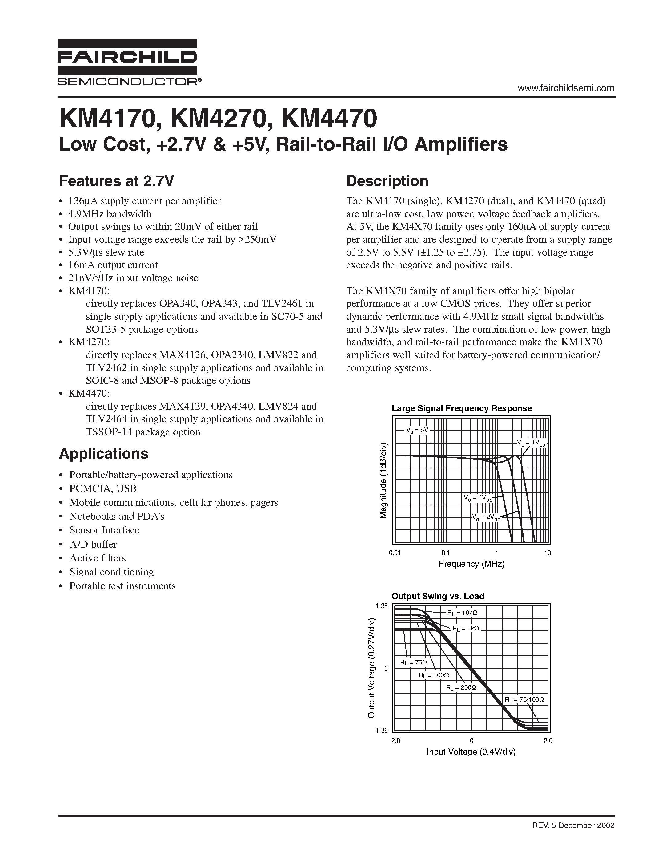 Datasheet KM4270IC8TR3 page 1 Datasheet KM4270IC8TR3 - Dual/ Low Cost/ +2.7V and +5V/ Rail-to-Rail I/O Amplifier page 1