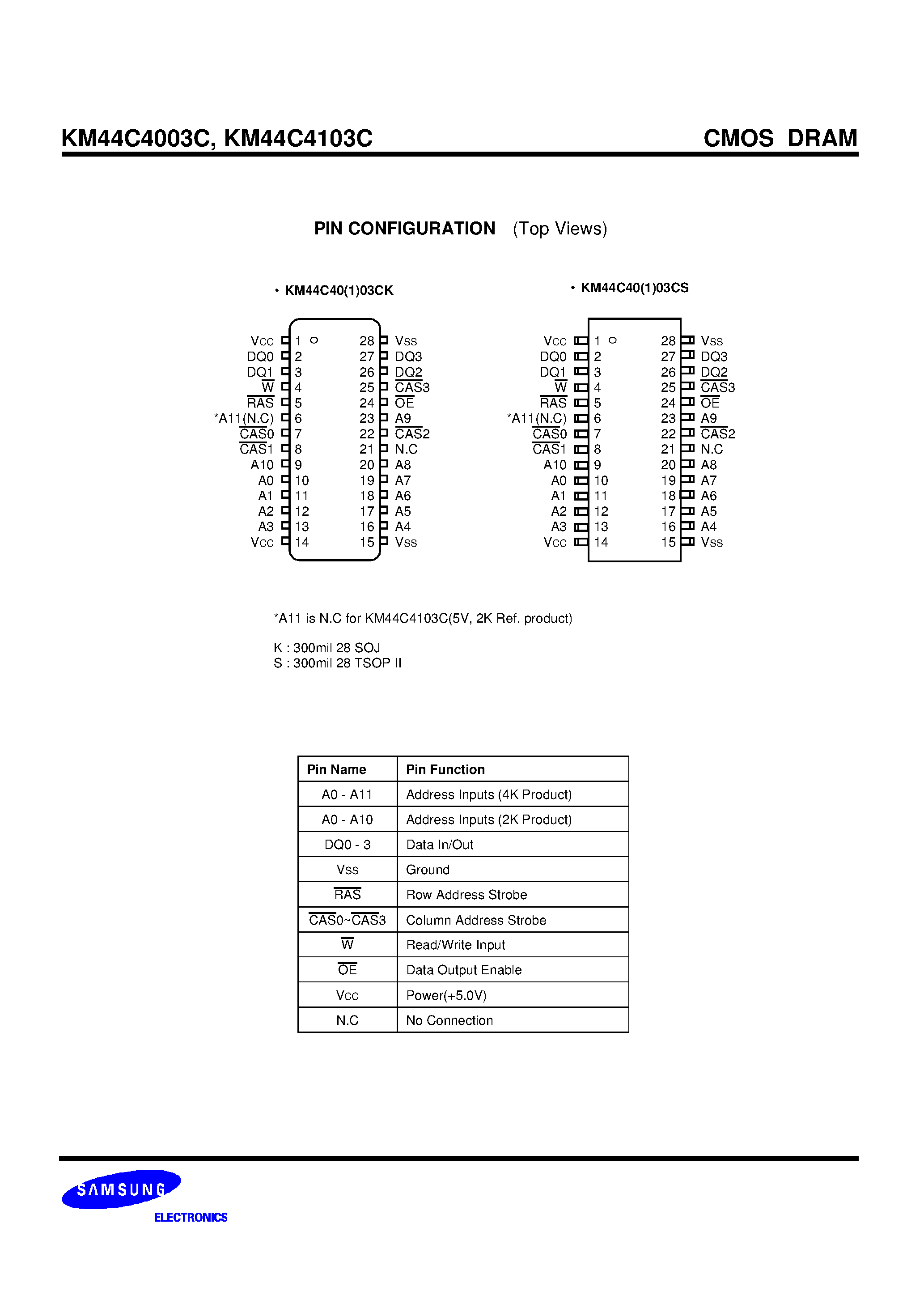 Даташит KM44C4003C - 4M x 4Bit CMOS Quad CAS DRAM with Fast Page Mode страница 2