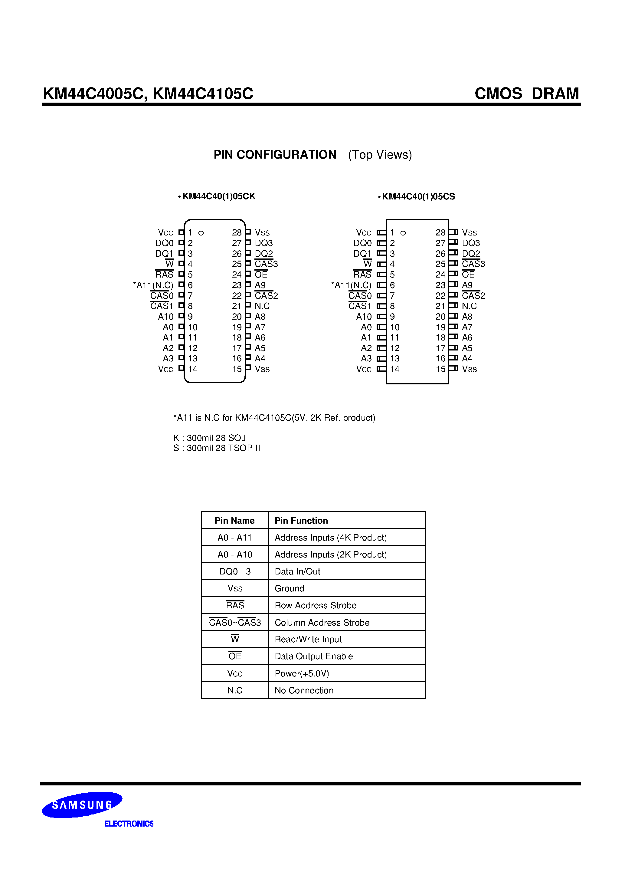 Даташит на микросхему KM44C4005C страница 2 Даташит KM44C4005C - 4M x 4Bit CMOS Quad CAS DRAM with Extended Data Out страница 2