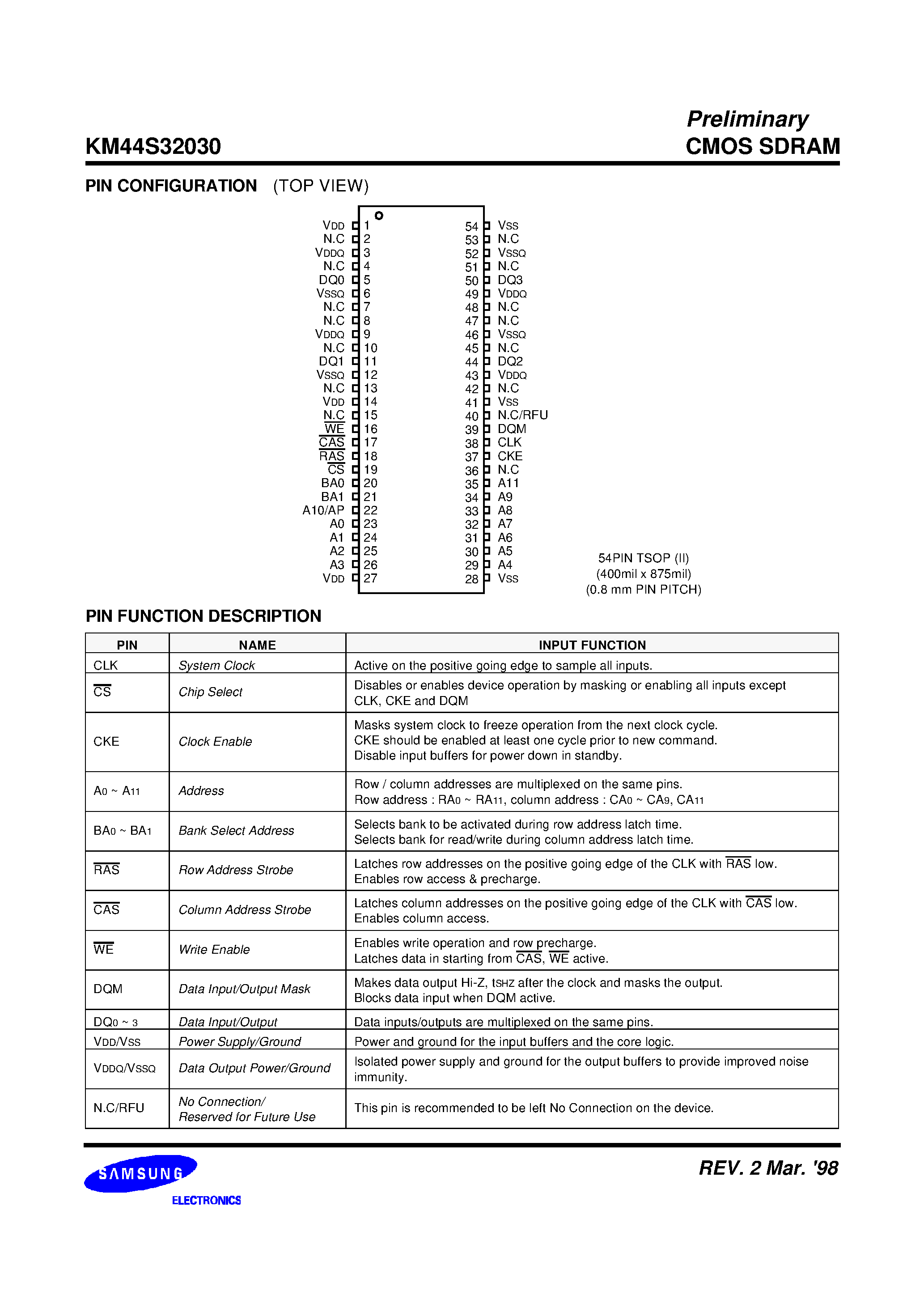 Datasheet KM44S32030 - 8M x 4Bit x 4 Banks Synchronous DRAM page 2