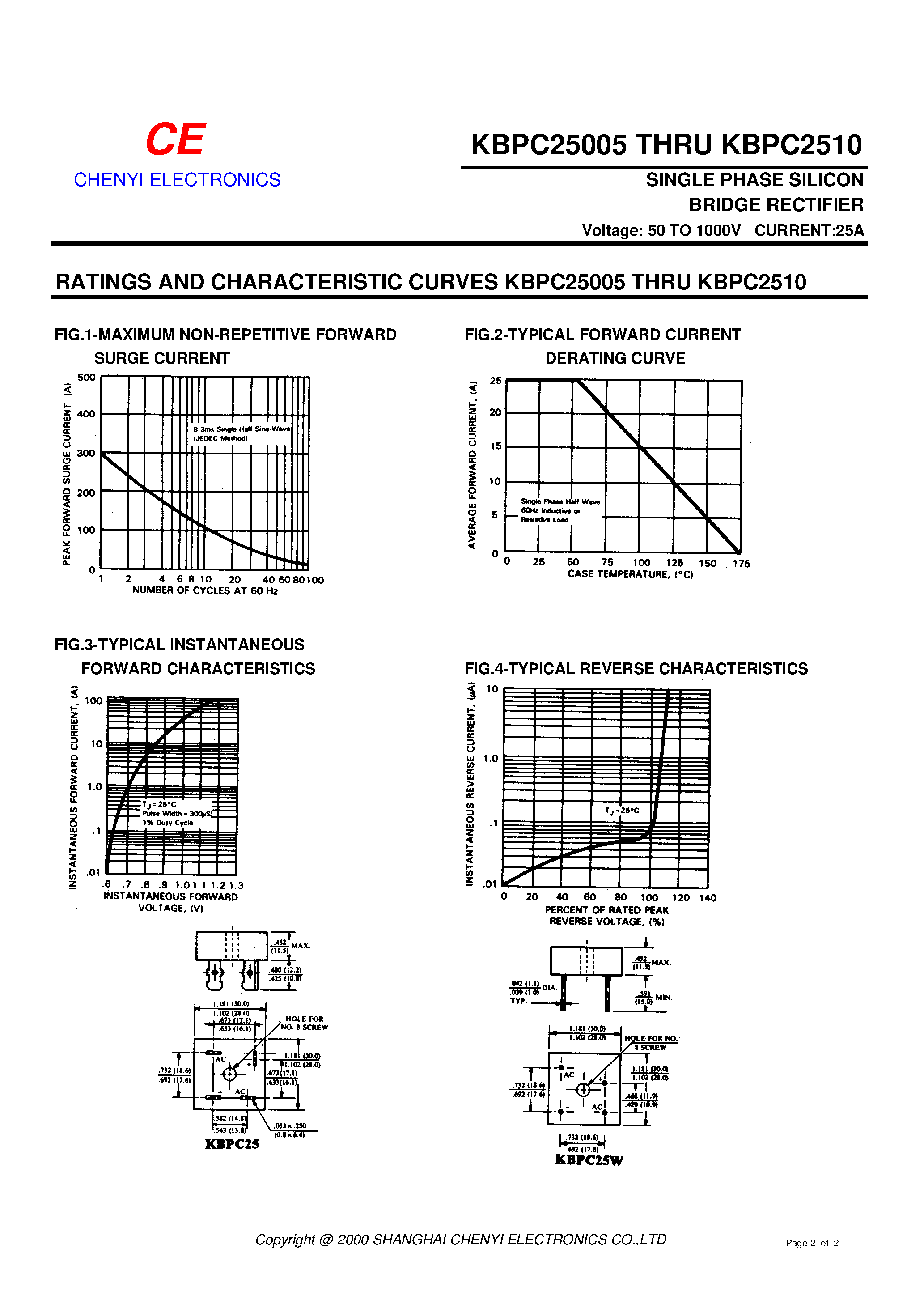 Datasheet KBPC25005 page 2 Datasheet KBPC25005 - SINGLE PHASE SILICON BRIDGE RECTIFIER page 2