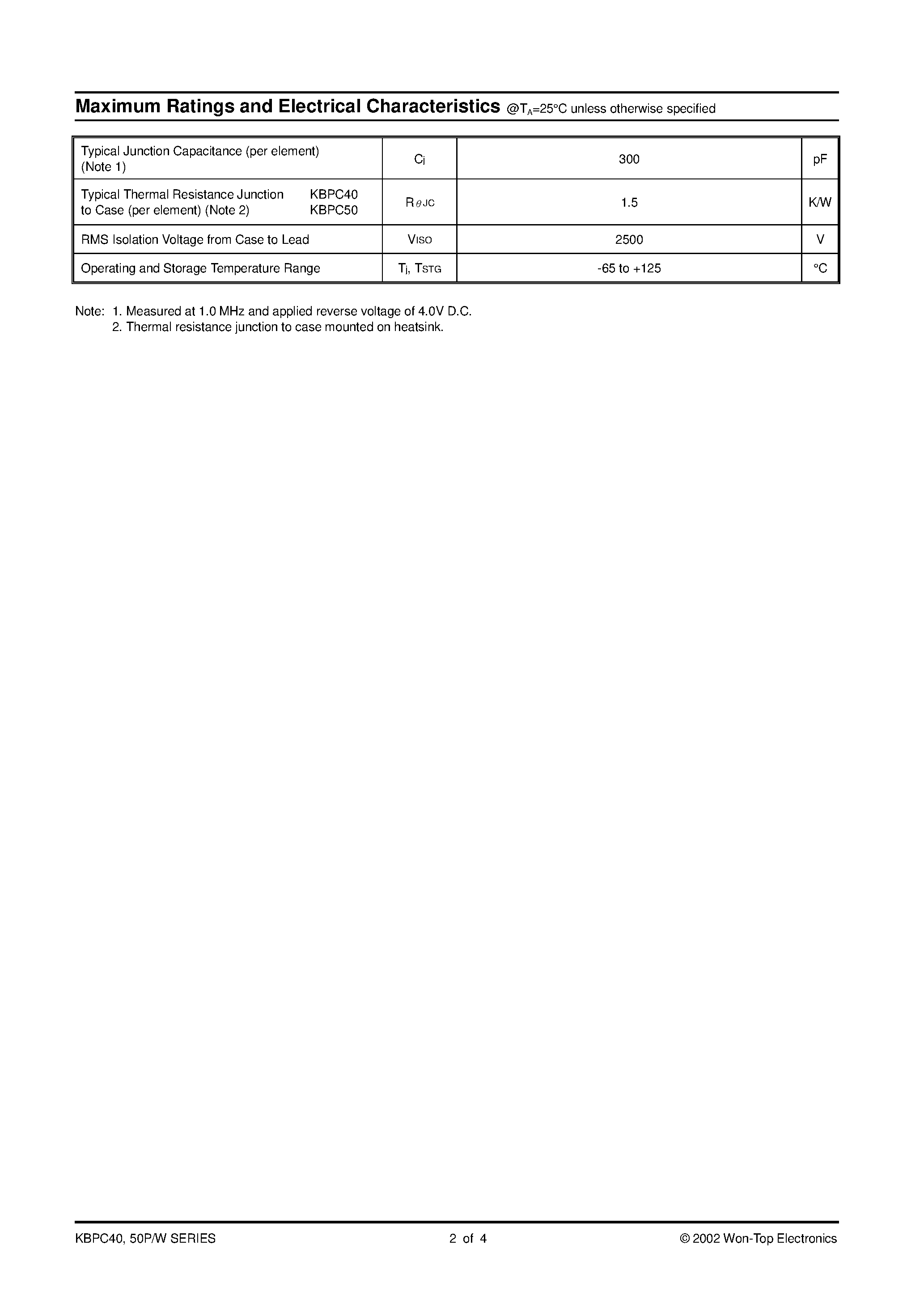Datasheet KBPC4000PW - 40/ 50A HIGH CURRENT BRIDGE RECTIFIER page 2
