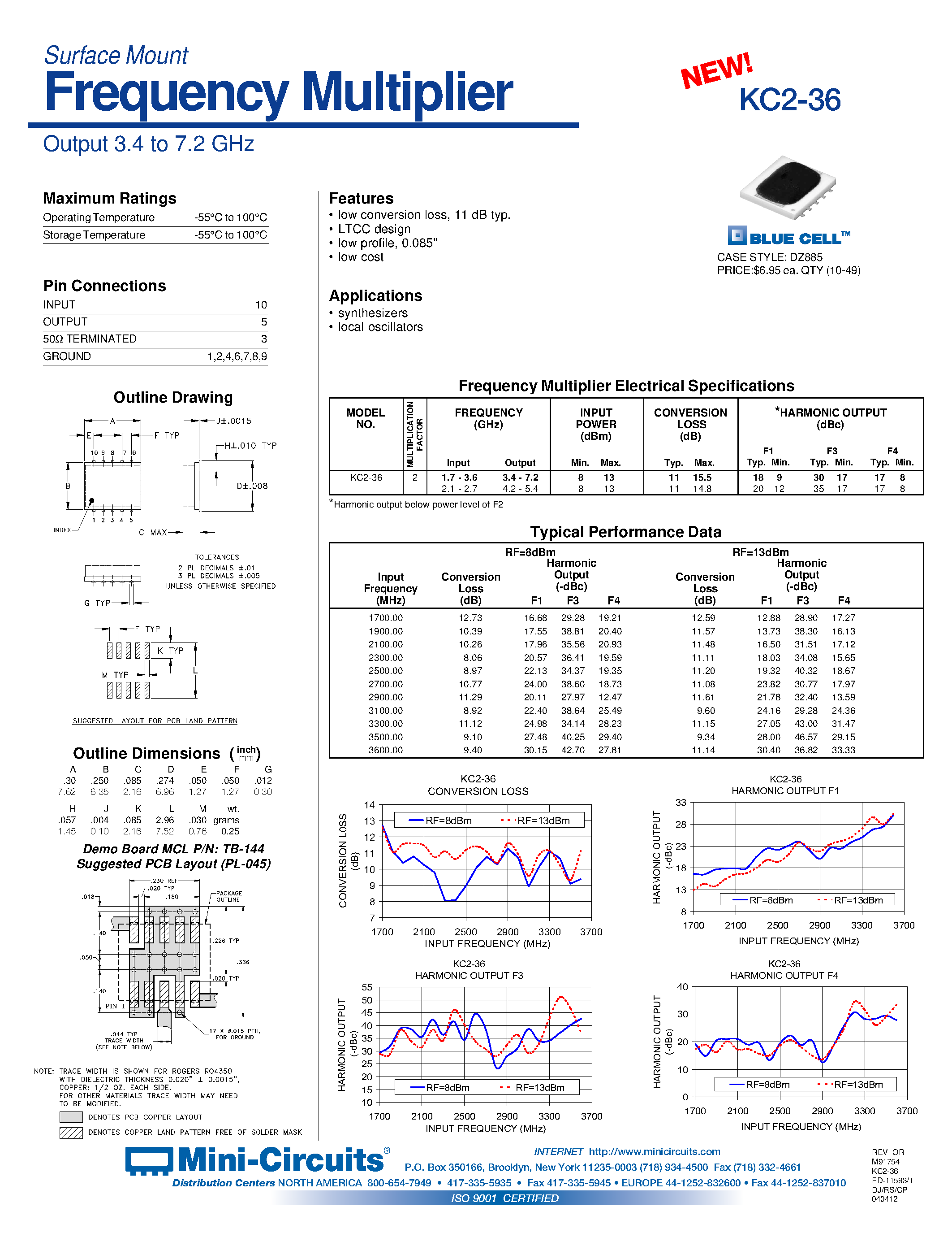 Datasheet KC2-36 - Surface Mount Frequency Multiplier Output 3.4 to 7.2 GHz page 1