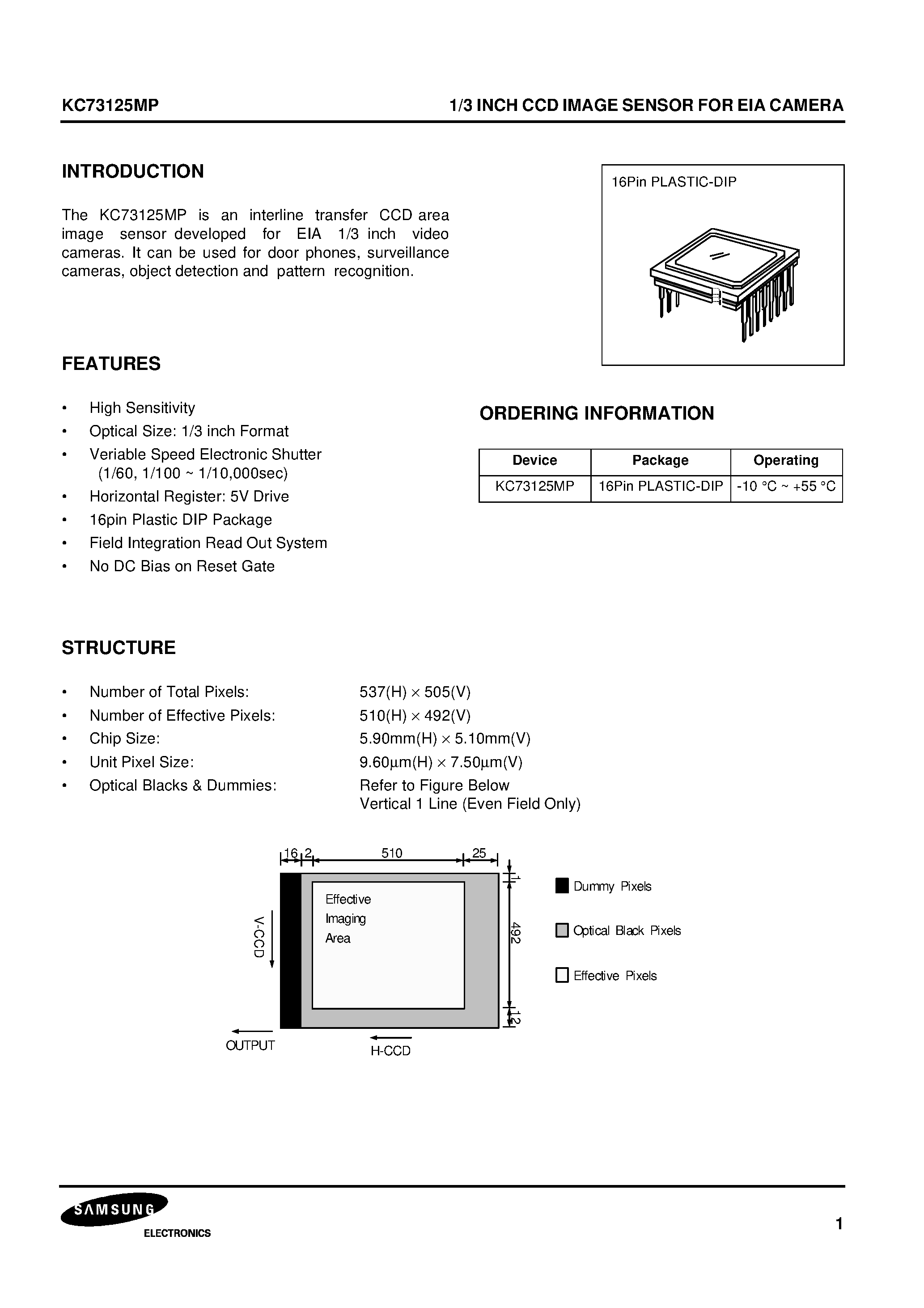 Datasheet KC73125MP - 1/3 INCH CCD IMAGE SENSOR FOR EIA CAMERA page 1
