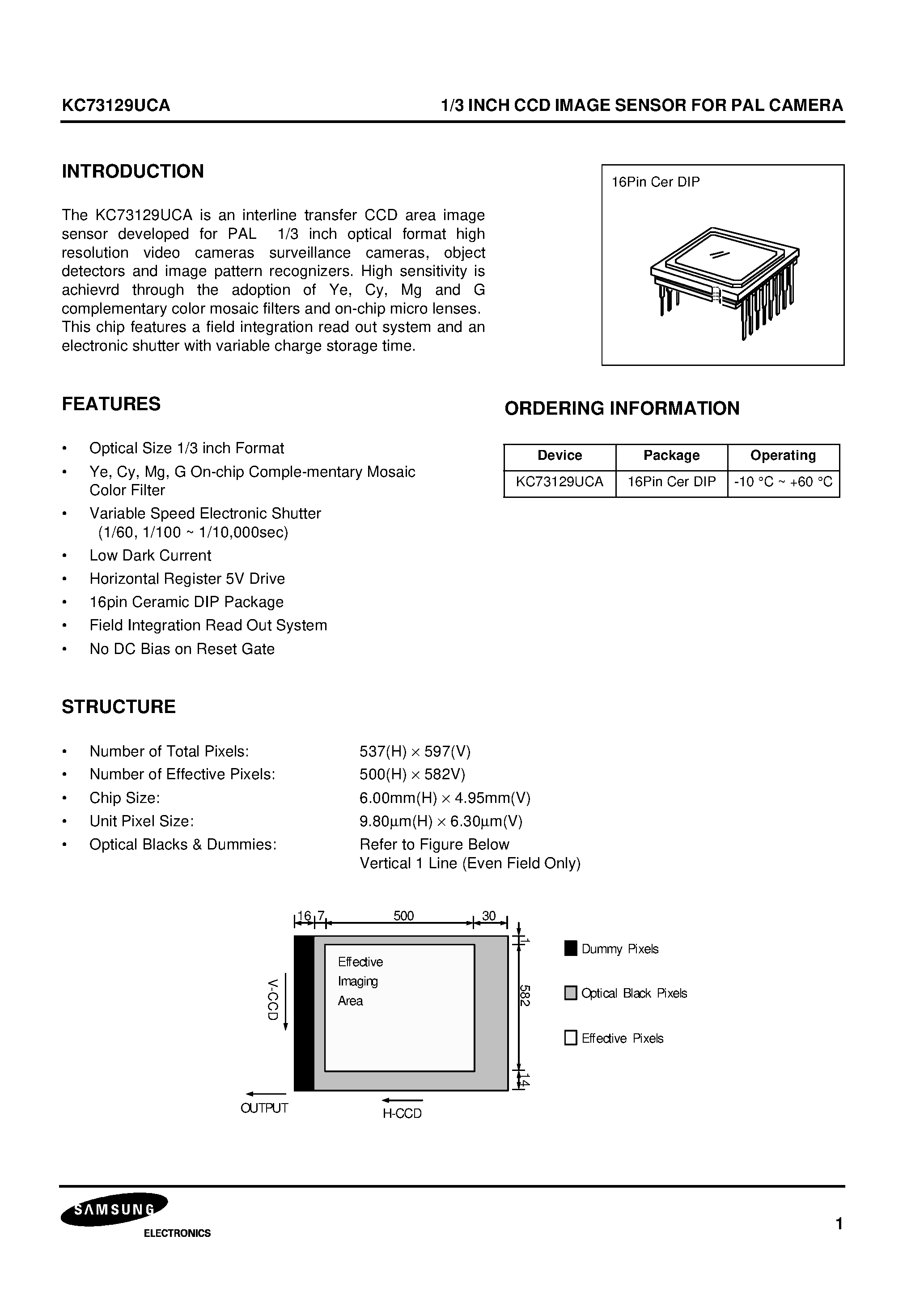 Datasheet KC73129UCA - 1/3 INCH CCD IMAGE SENSOR FOR PAL CAMERA page 1