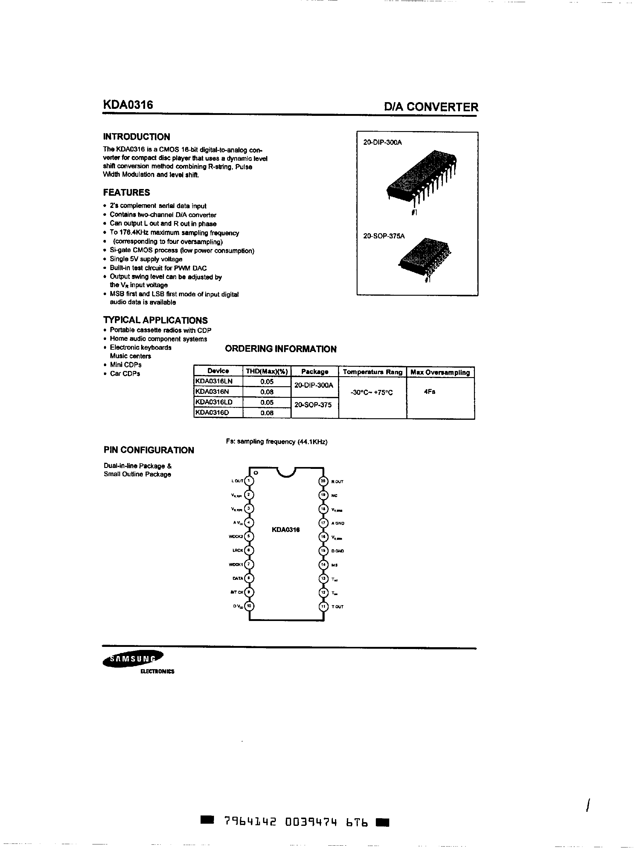 Datasheet KDA0316 page 1 Datasheet KDA0316 - D/A CONVERTER page 1
