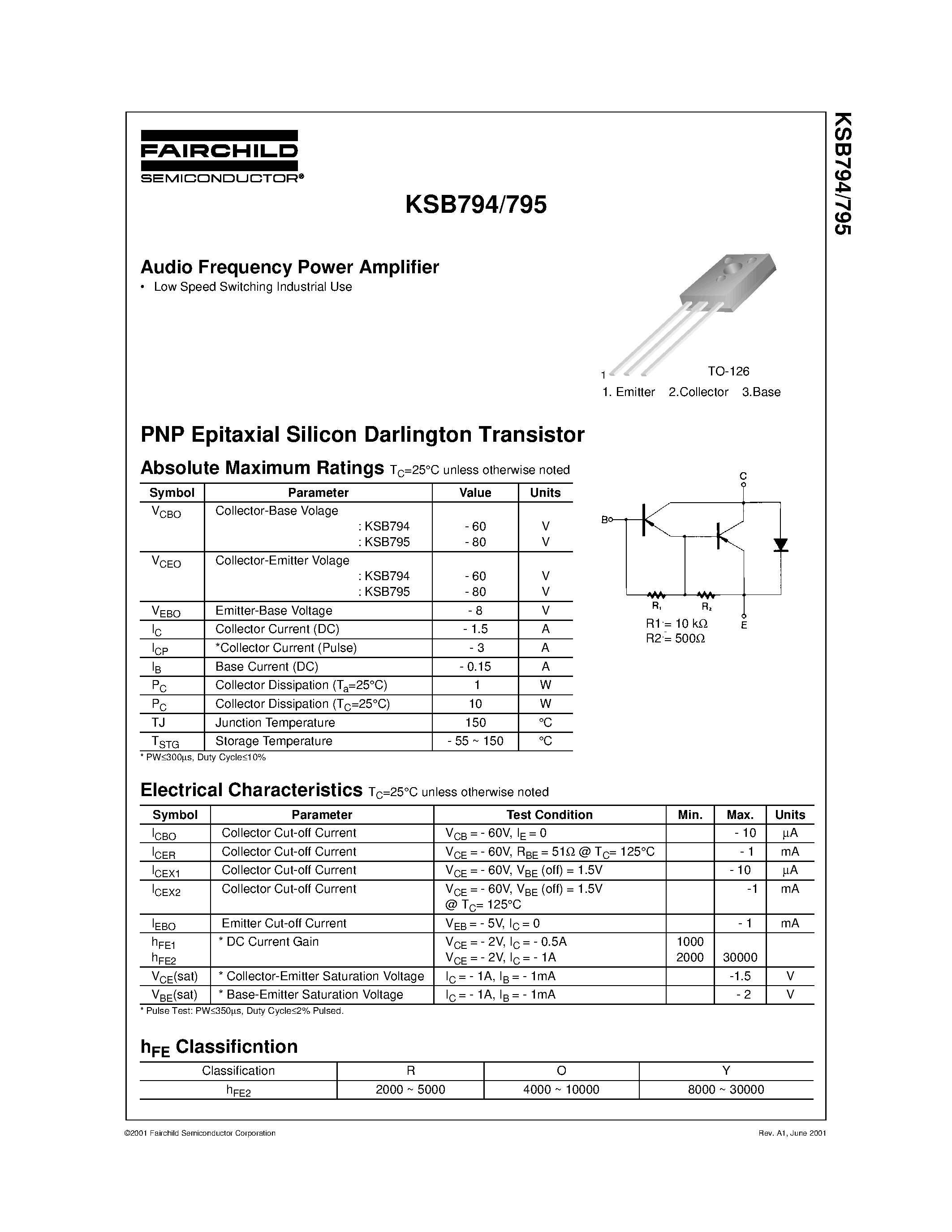 Datasheet KSB794 - Audio Frequency Power Amplifier page 1