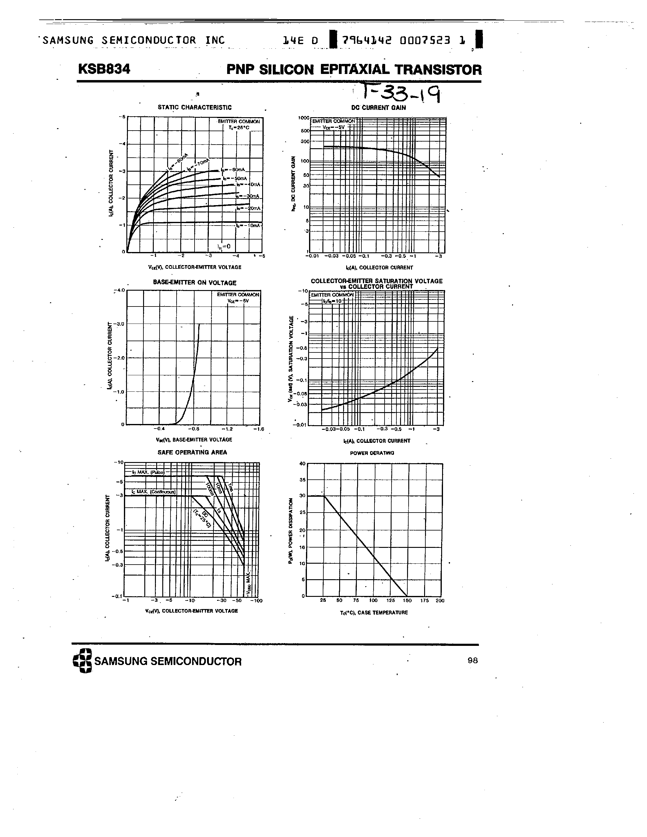 Даташит на микросхему KSB834 страница 2 Даташит KSB834 - PNP (LOW FREQUENCY POWER AMPLIFIER) страница 2