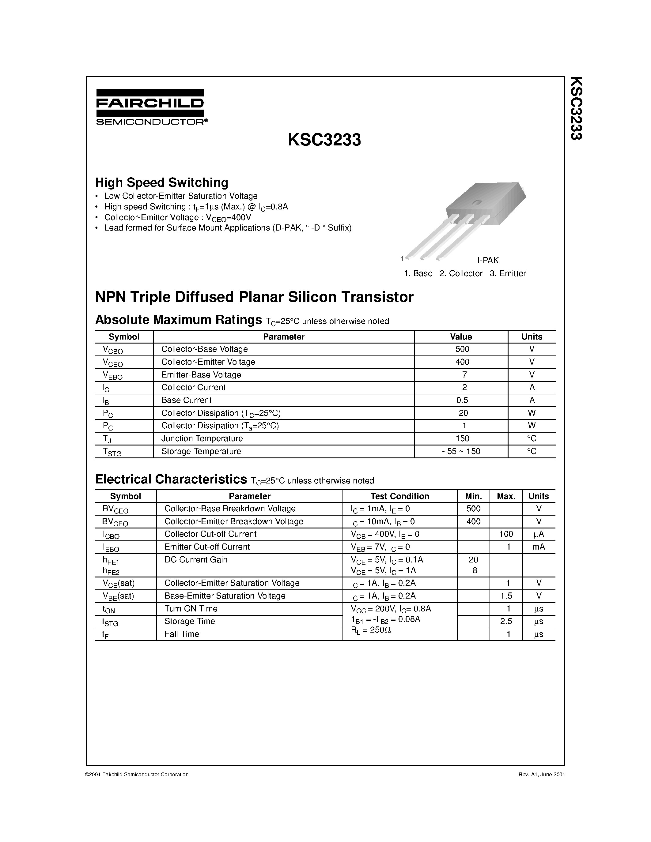 Datasheet KSC3233 - High Speed Switching page 1