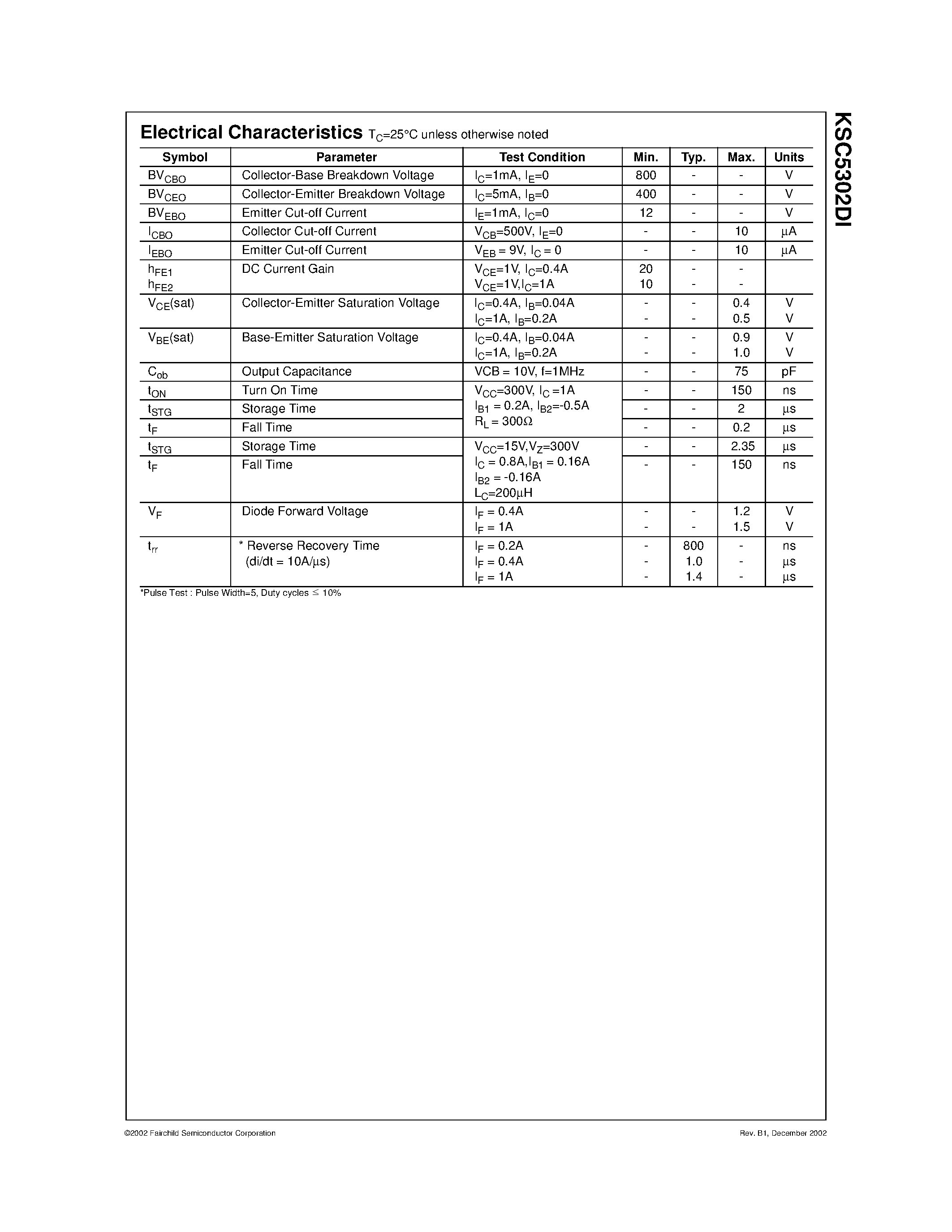 Datasheet KSC5302DI - High Voltage & High Speed Power Switch Application page 2