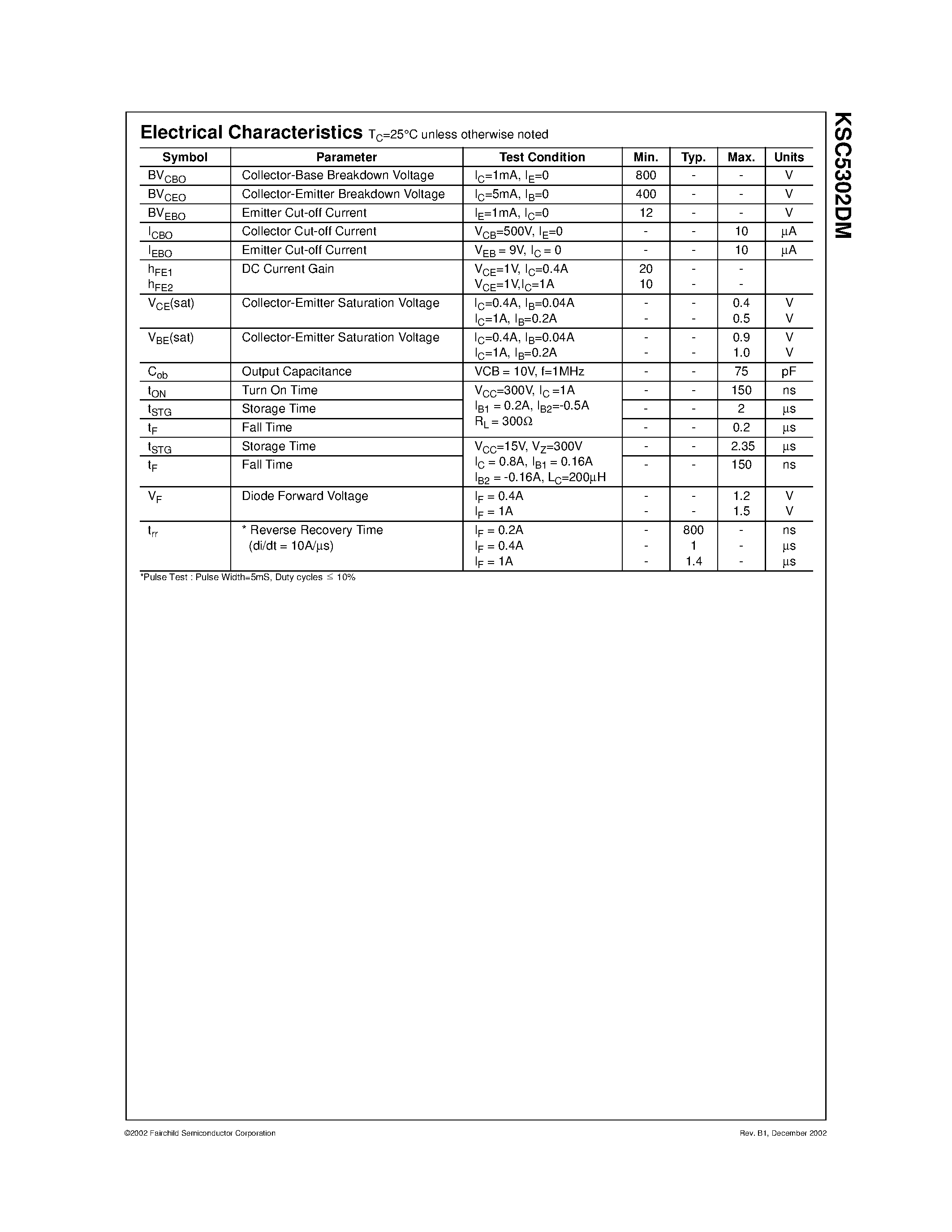 Datasheet KSC5302DM - High Voltage & High Speed Power Switch Application page 2