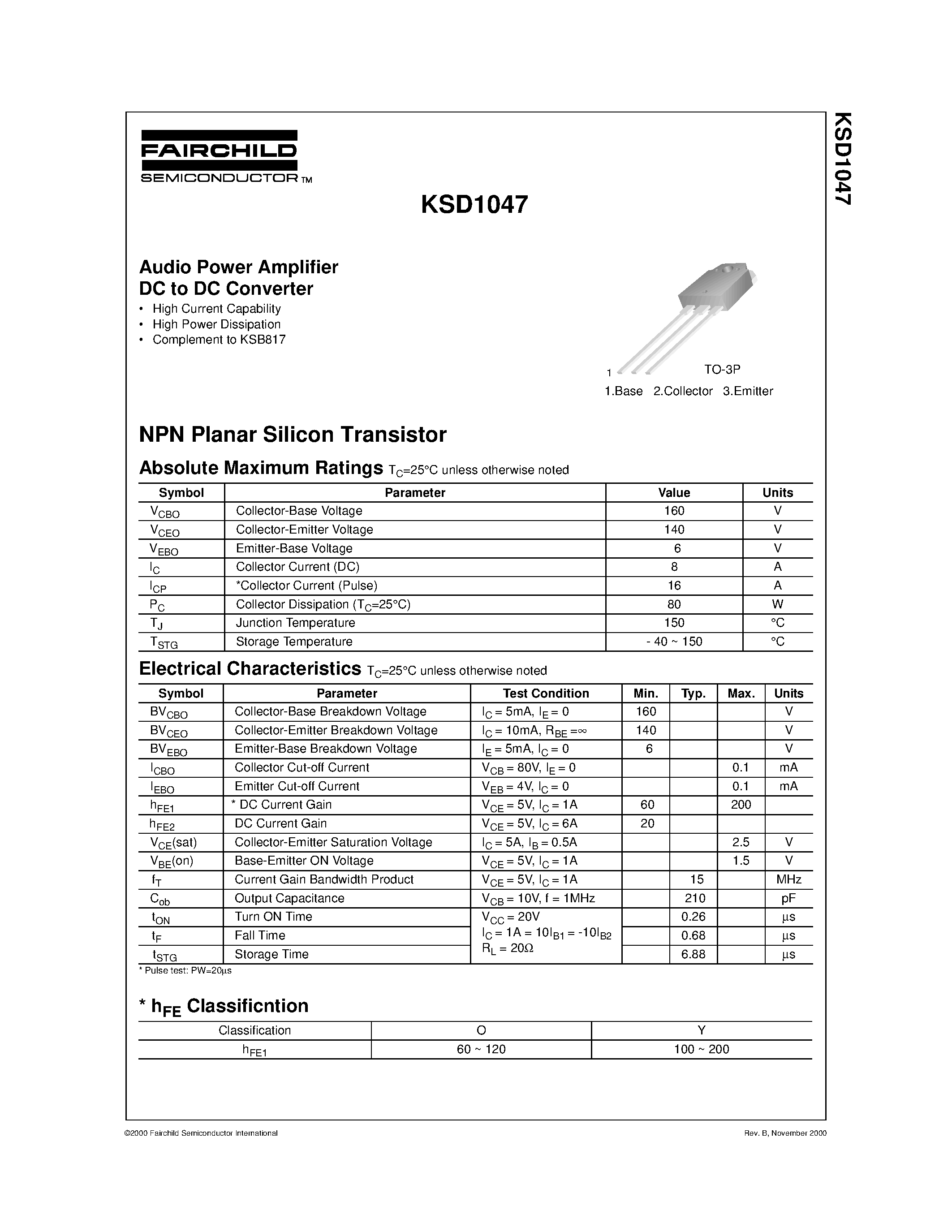 Даташит KSD1047 - Audio Power Amplifier DC to DC Converter страница 1