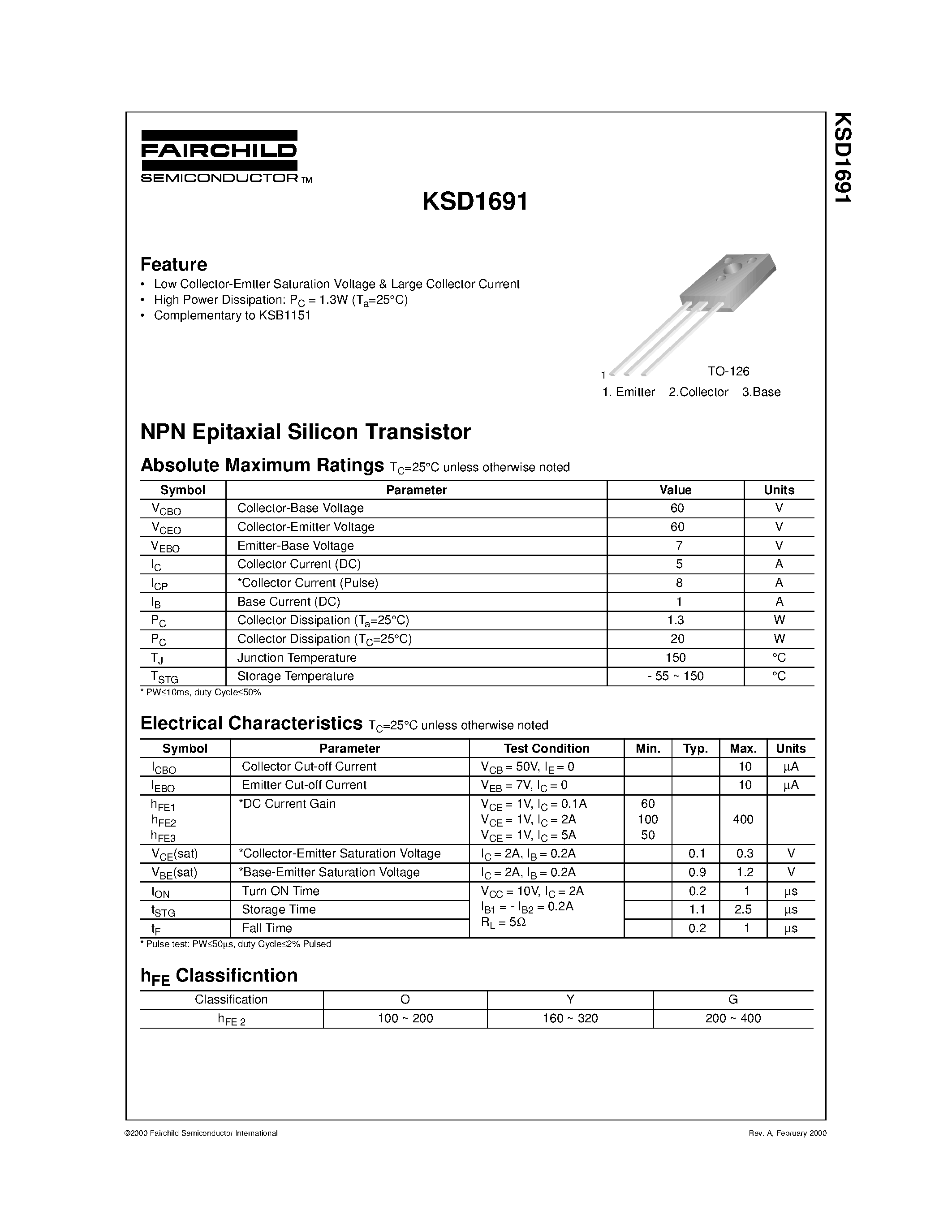 Datasheet KSD1691 page 1 Datasheet KSD1691 - Feature page 1