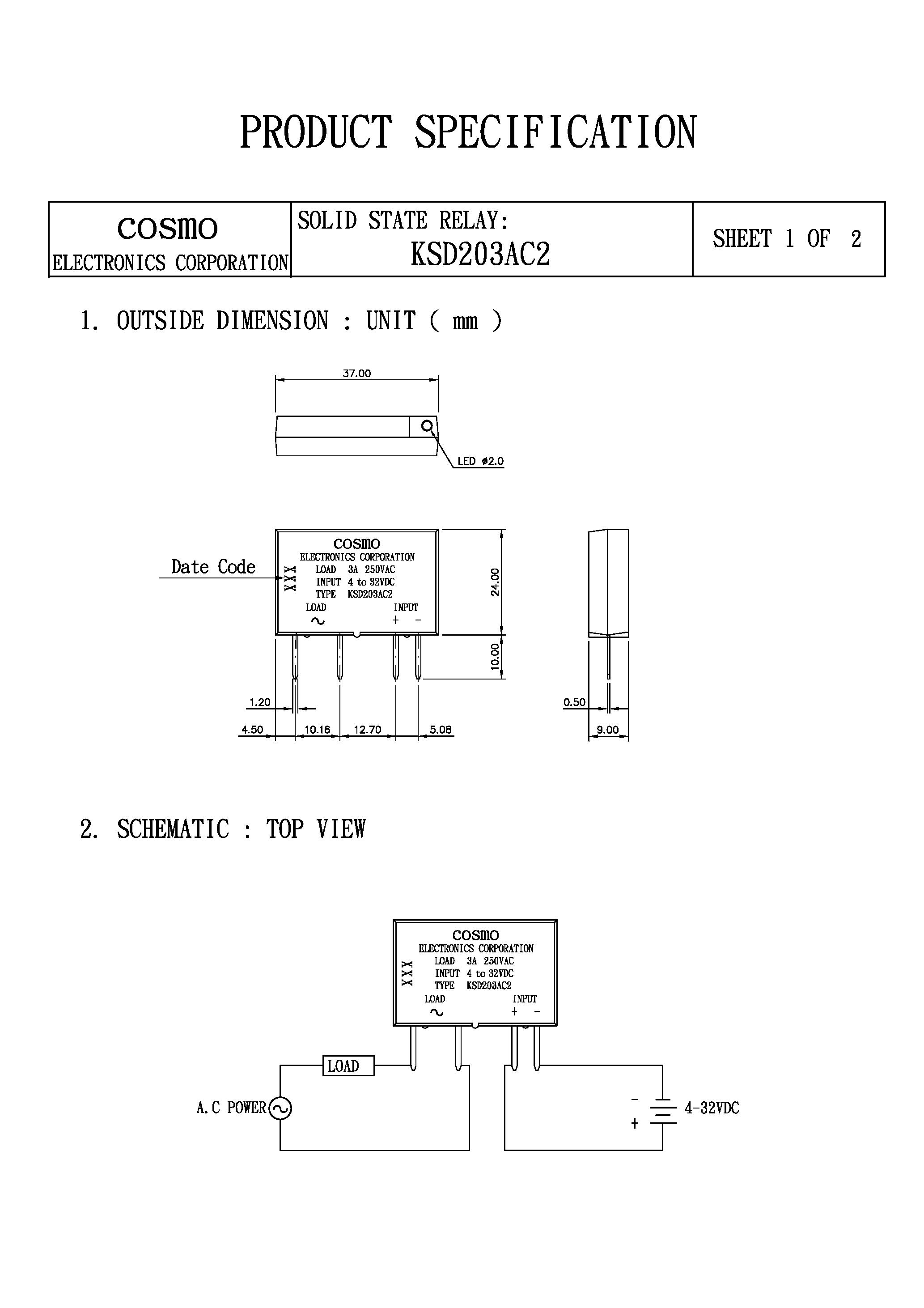 Даташит KSD203AC2 - SOLID STATE RELAY страница 1