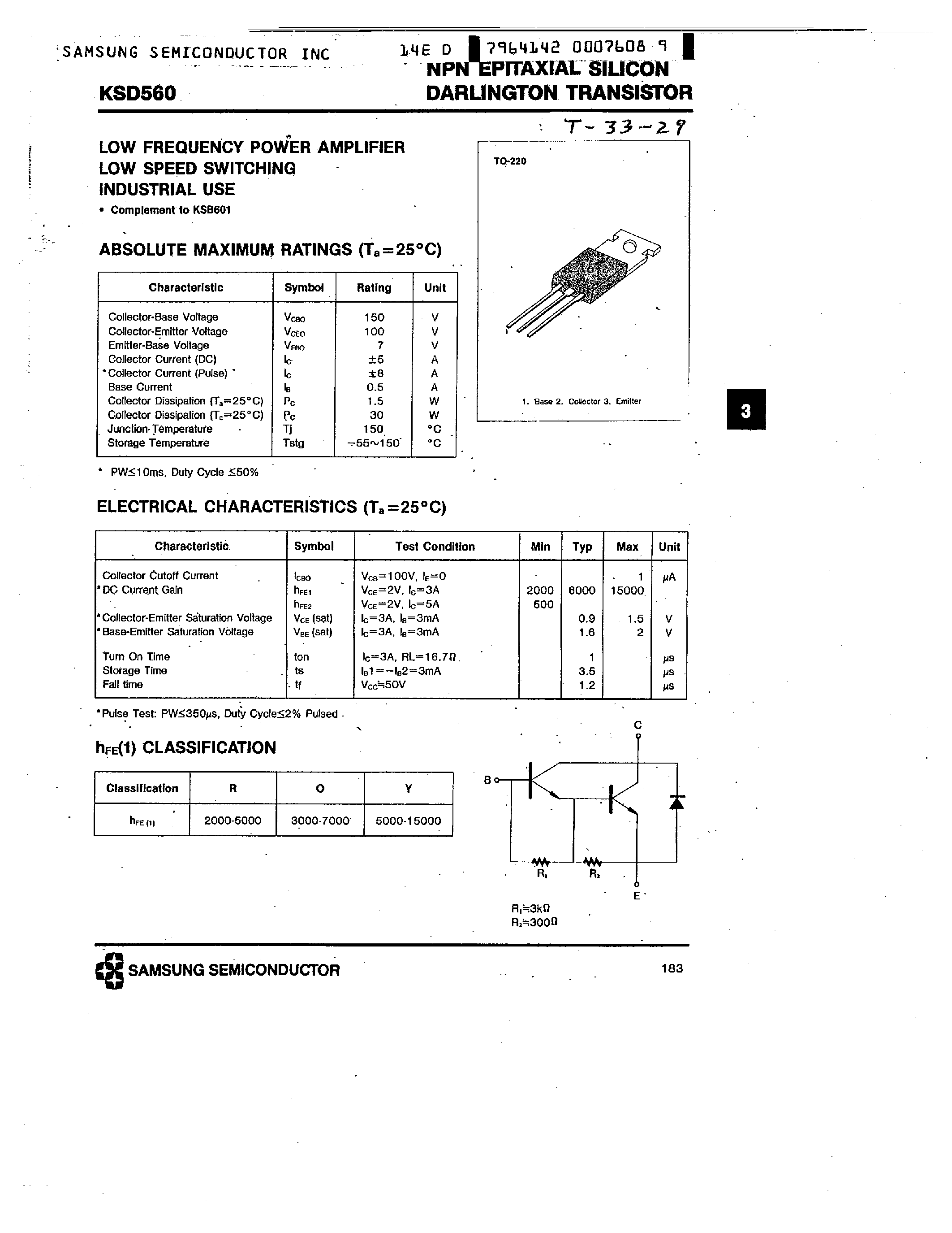 Даташит на микросхему KSD560 страница 1 Даташит KSD560 - NPN (LOW FREQUENCY POWER AMPLIFIER LOW SPEED SWITCHING INDUSTRIAL USE) страница 1