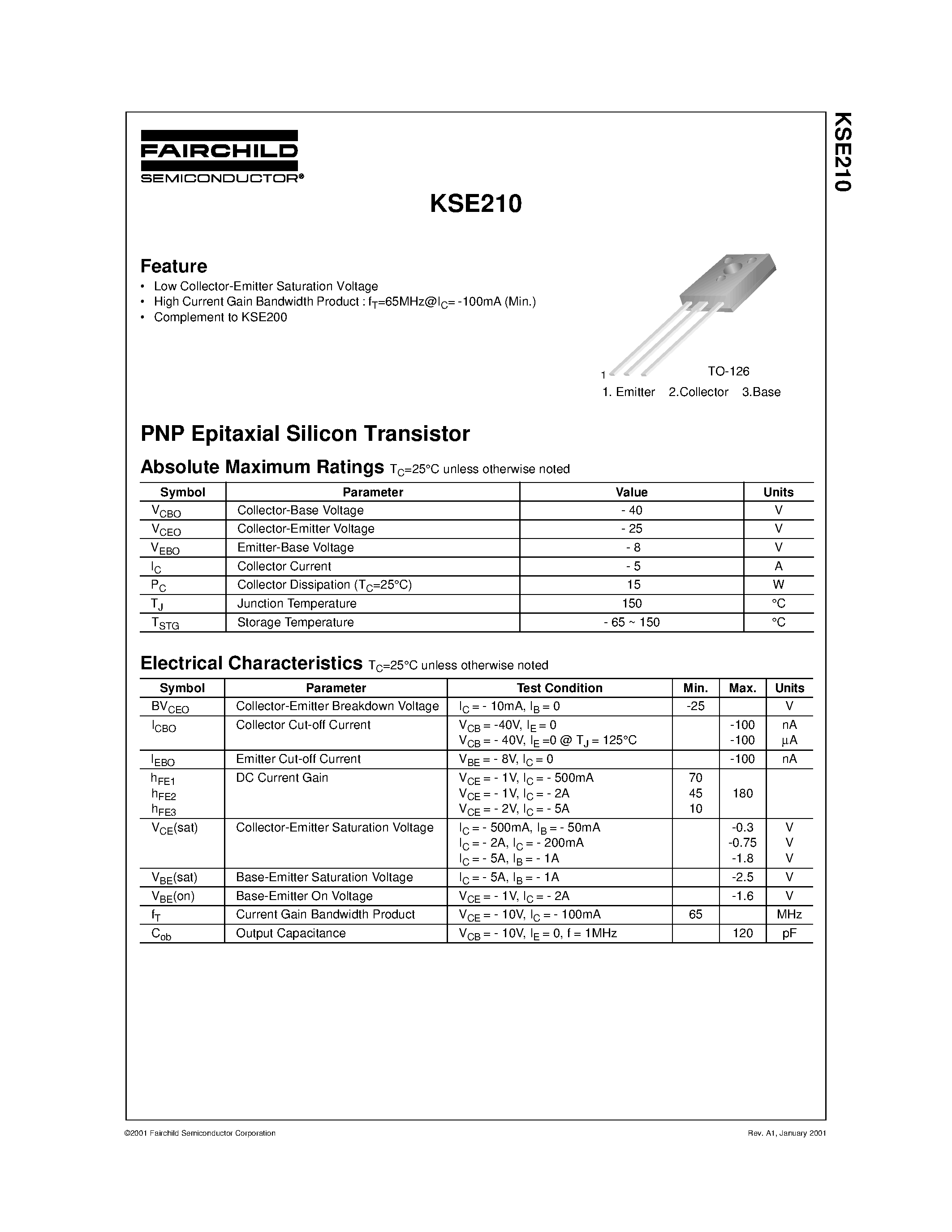 Datasheet KSE210 - Feature page 1