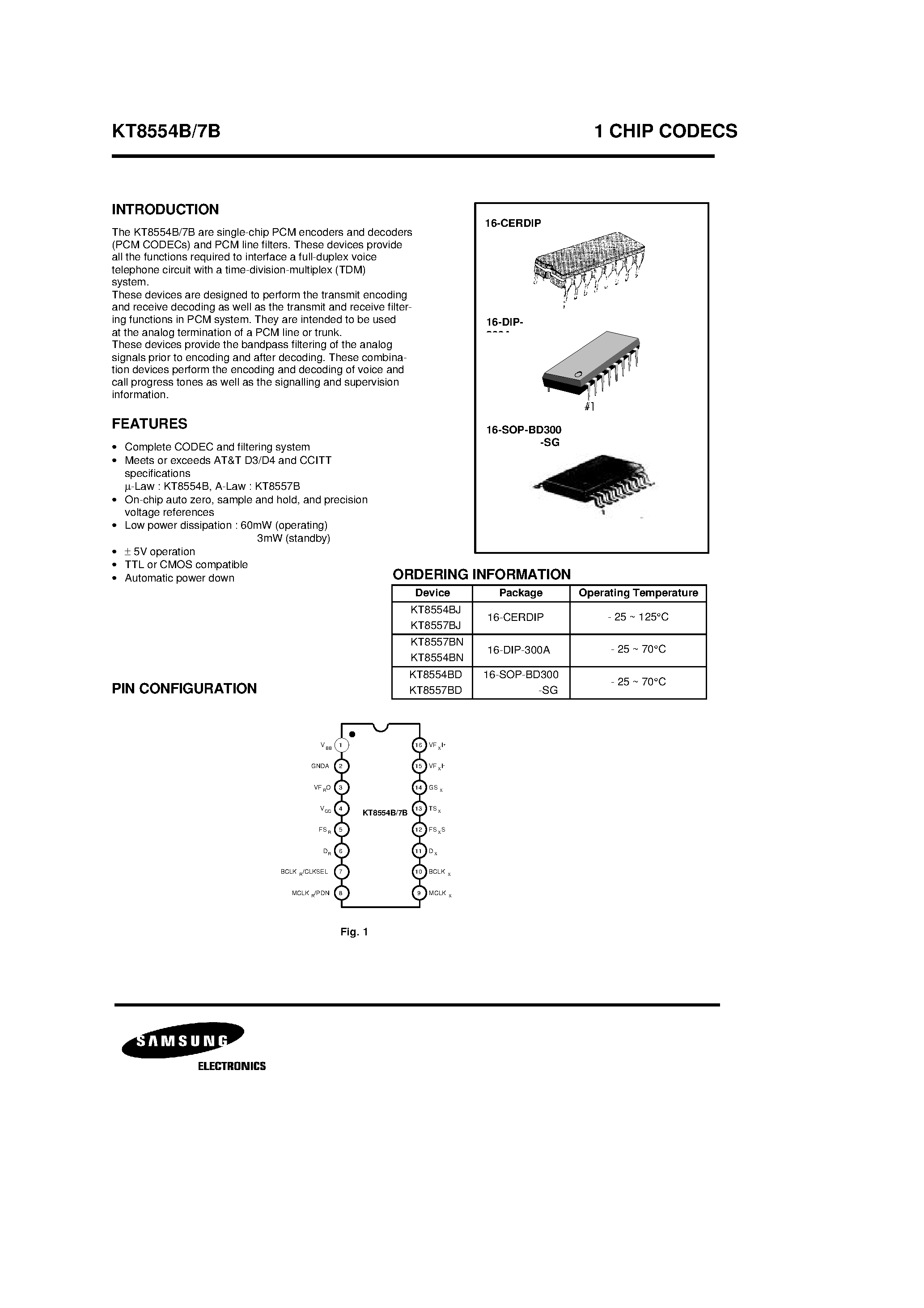Даташит KT8554B - 1 CHIP CODECS страница 1