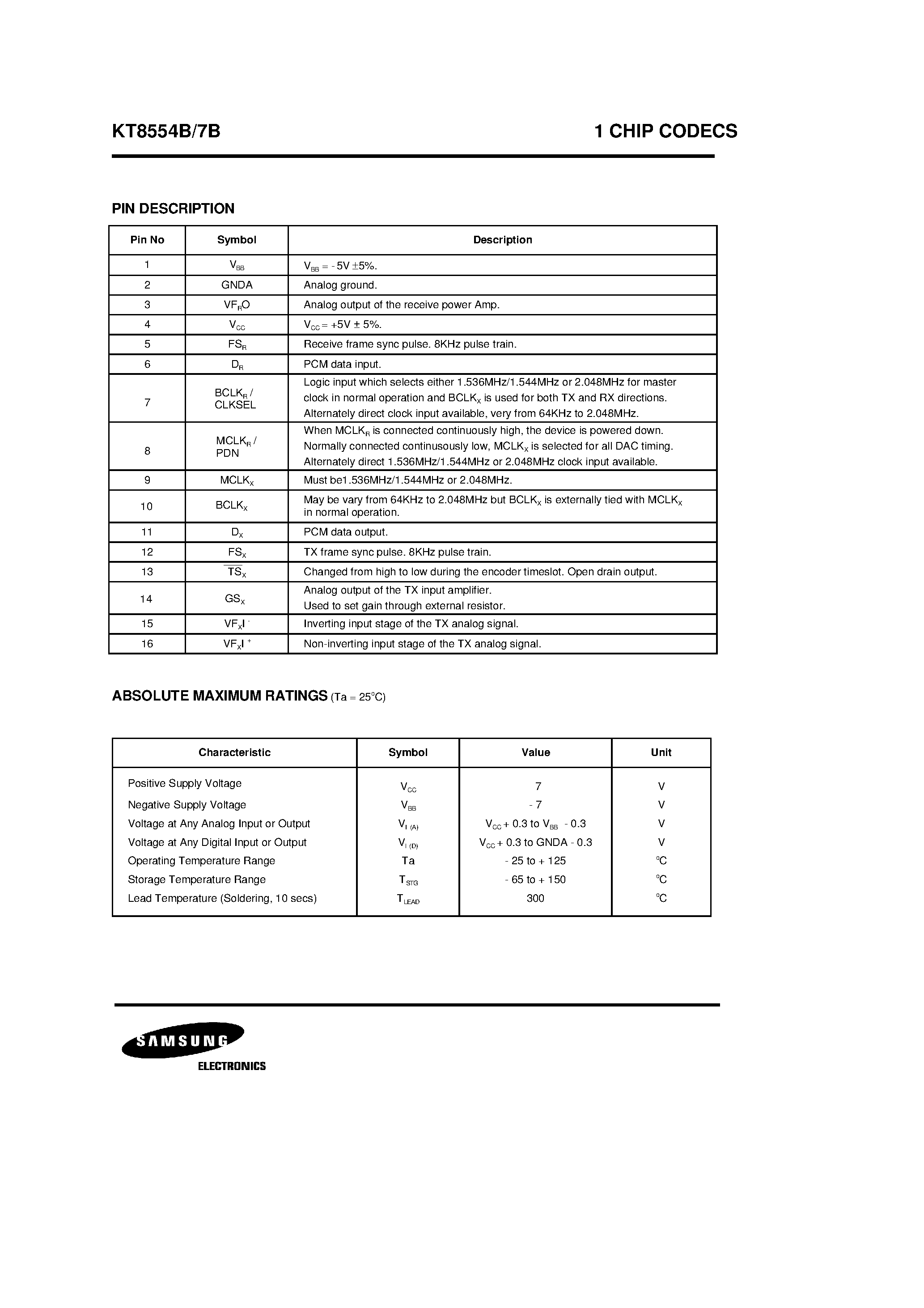 Даташит KT8554B - 1 CHIP CODECS страница 2