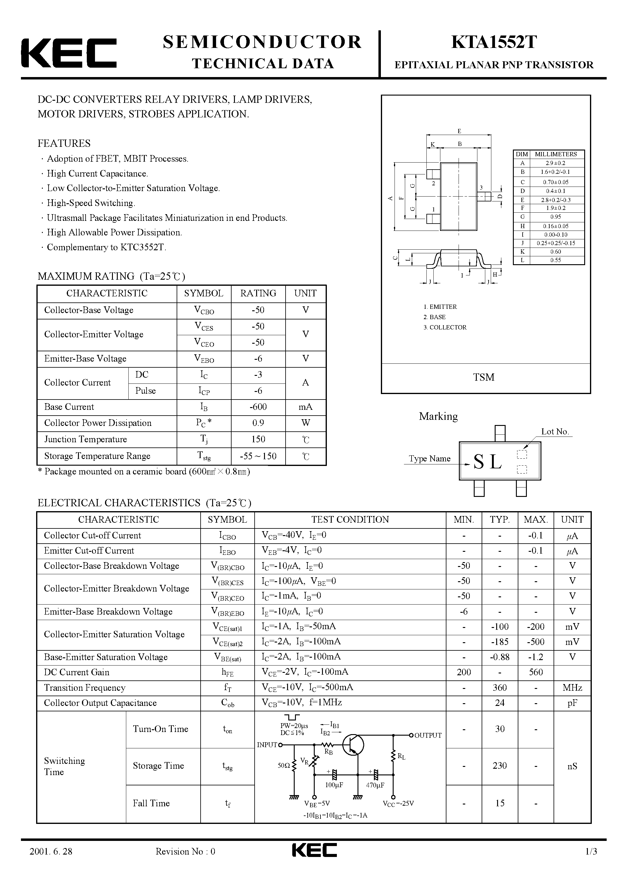 Даташит на микросхему KTA1552T страница 1 Даташит KTA1552T - DC-DC CONVERTERS RELAY DRIVERS/ LAMP DRIVERS/ MOTOR DRIVERS/ STROBES APPLICATION. страница 1