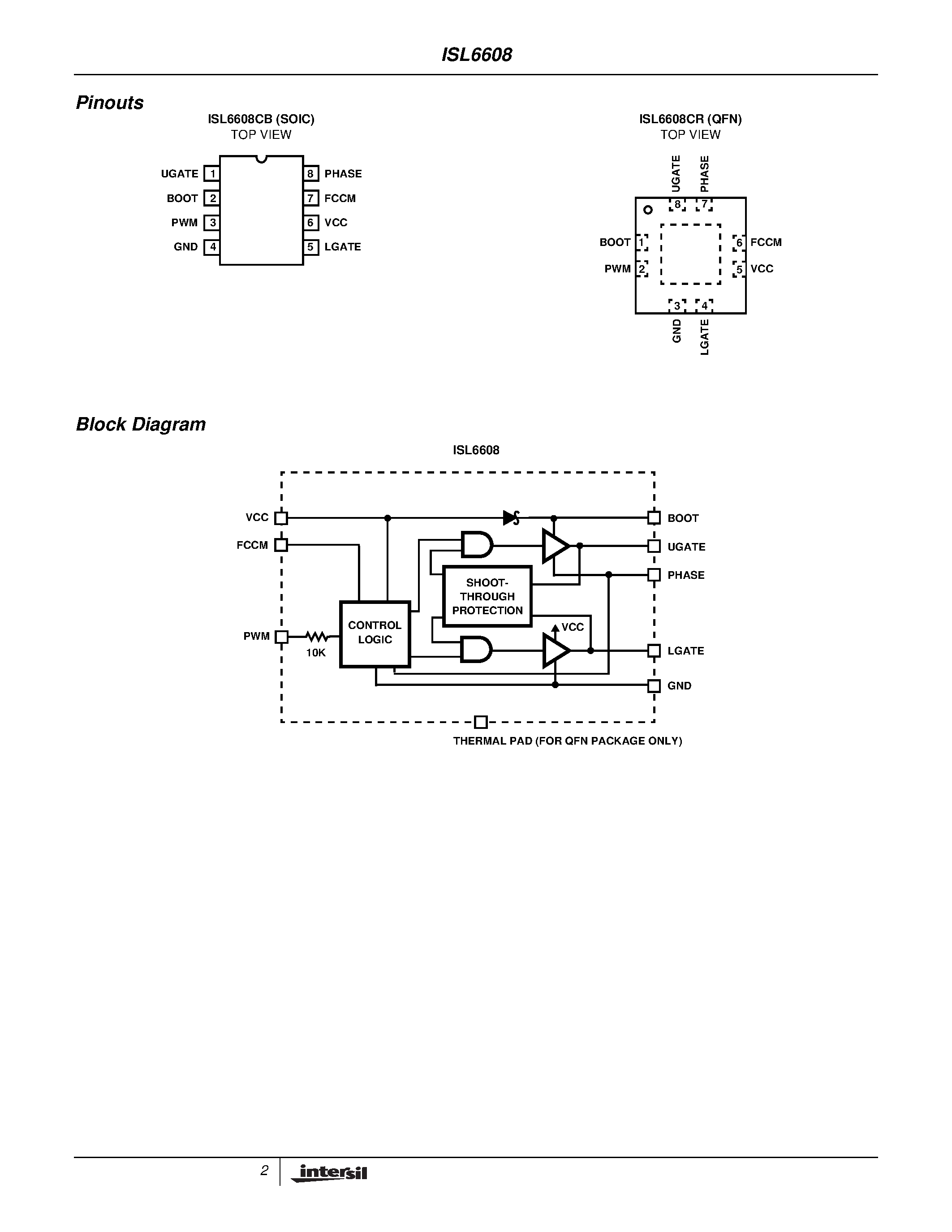 Даташит ISL6608CB-T - Synchronous Rectified MOSFET Driver страница 2