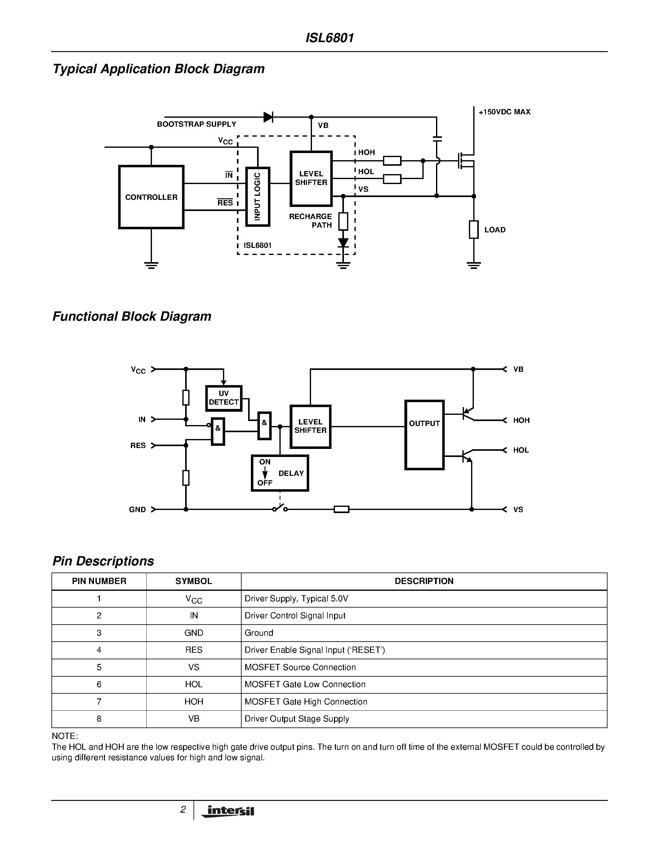 Даташит ISL6801AB-T - High Voltage Bootstrap High Side Driver страница 2