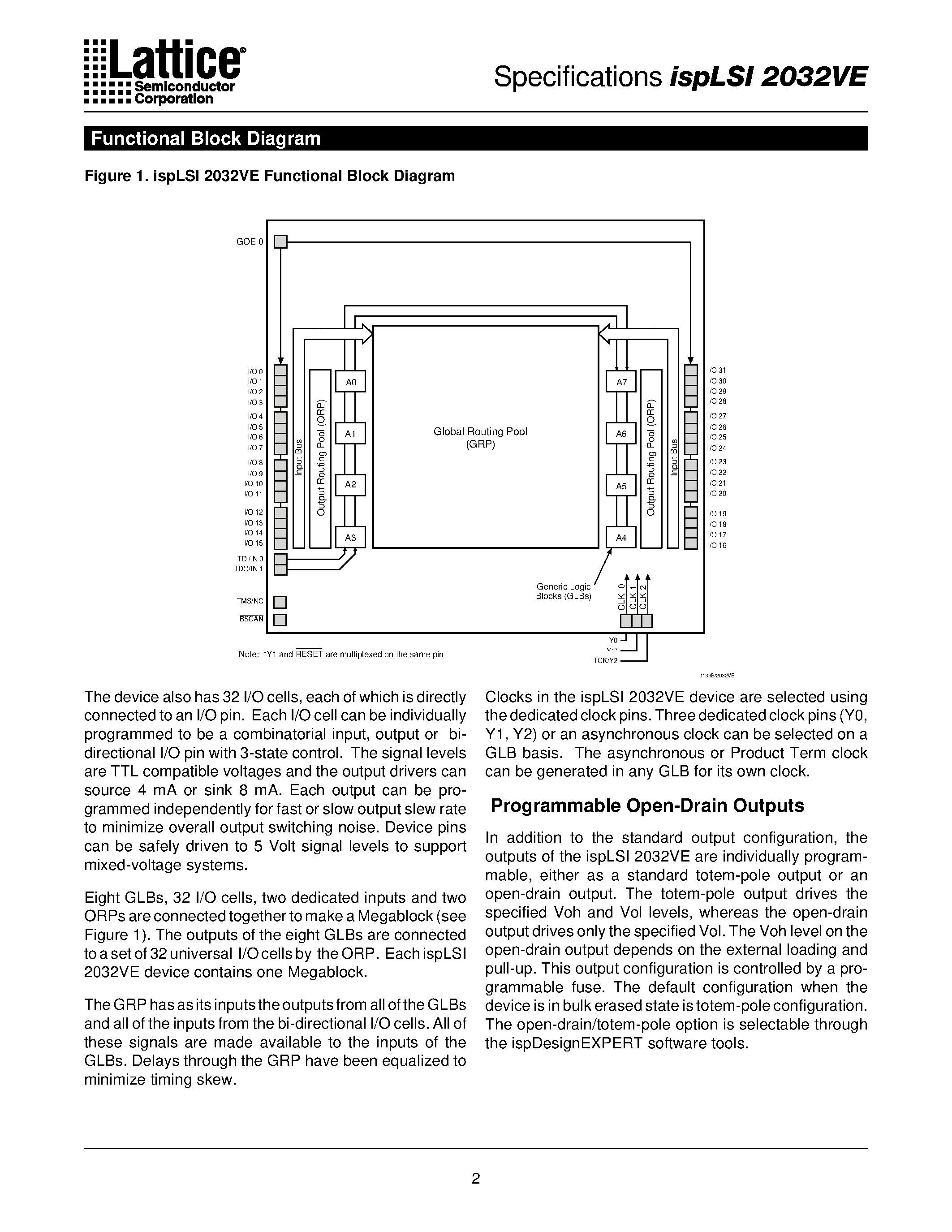 Datasheet ispLSI2032VE-110LJ44 - 3.3V In-System Programmable High Density SuperFAST PLD page 2