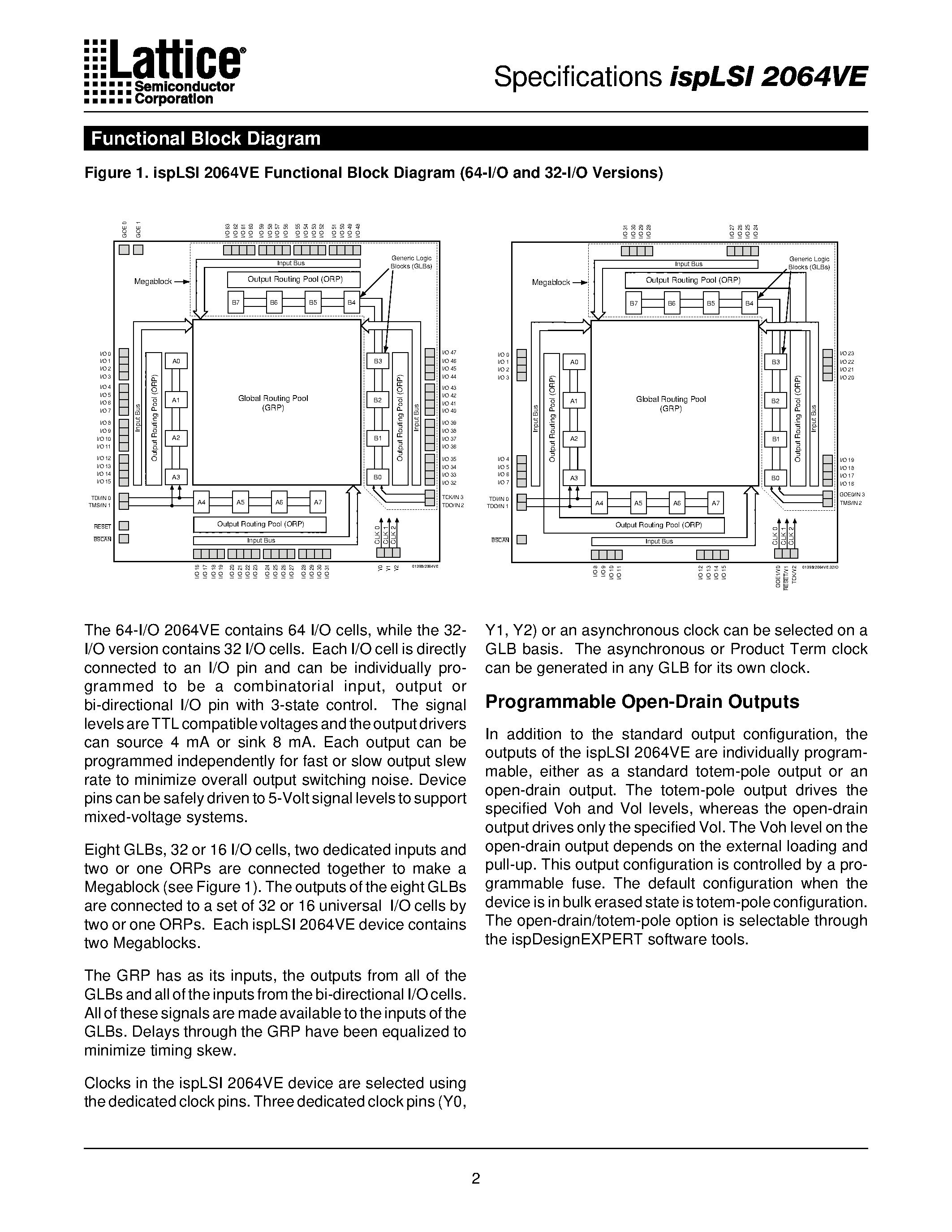 Datasheet ispLSI2064VE-100LT44 - 3.3V In-System Programmable High Density SuperFAST PLD page 2