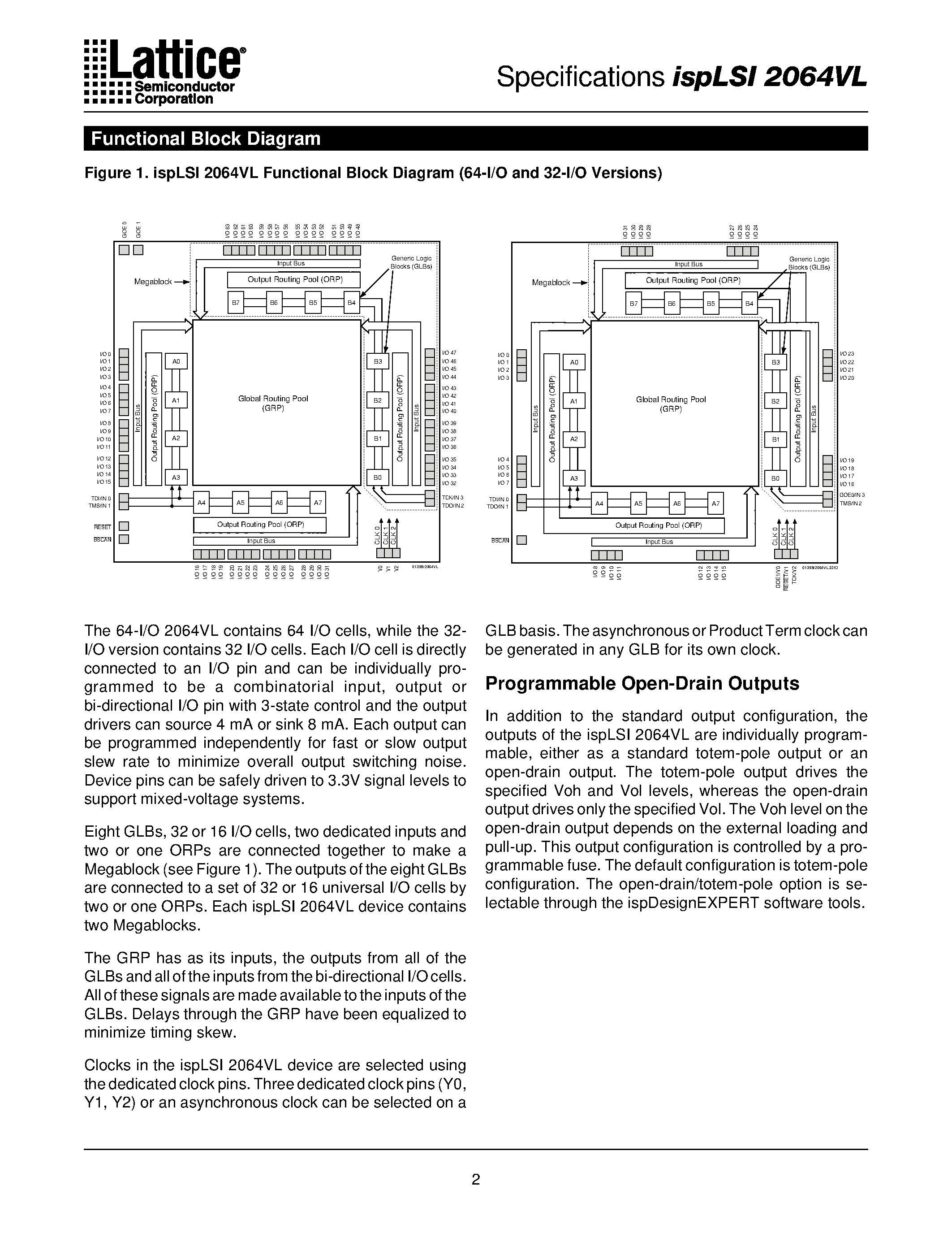 Datasheet ispLSI2064VL-165LJ44 - 2.5V In-System Programmable SuperFAST High Density PLD page 2