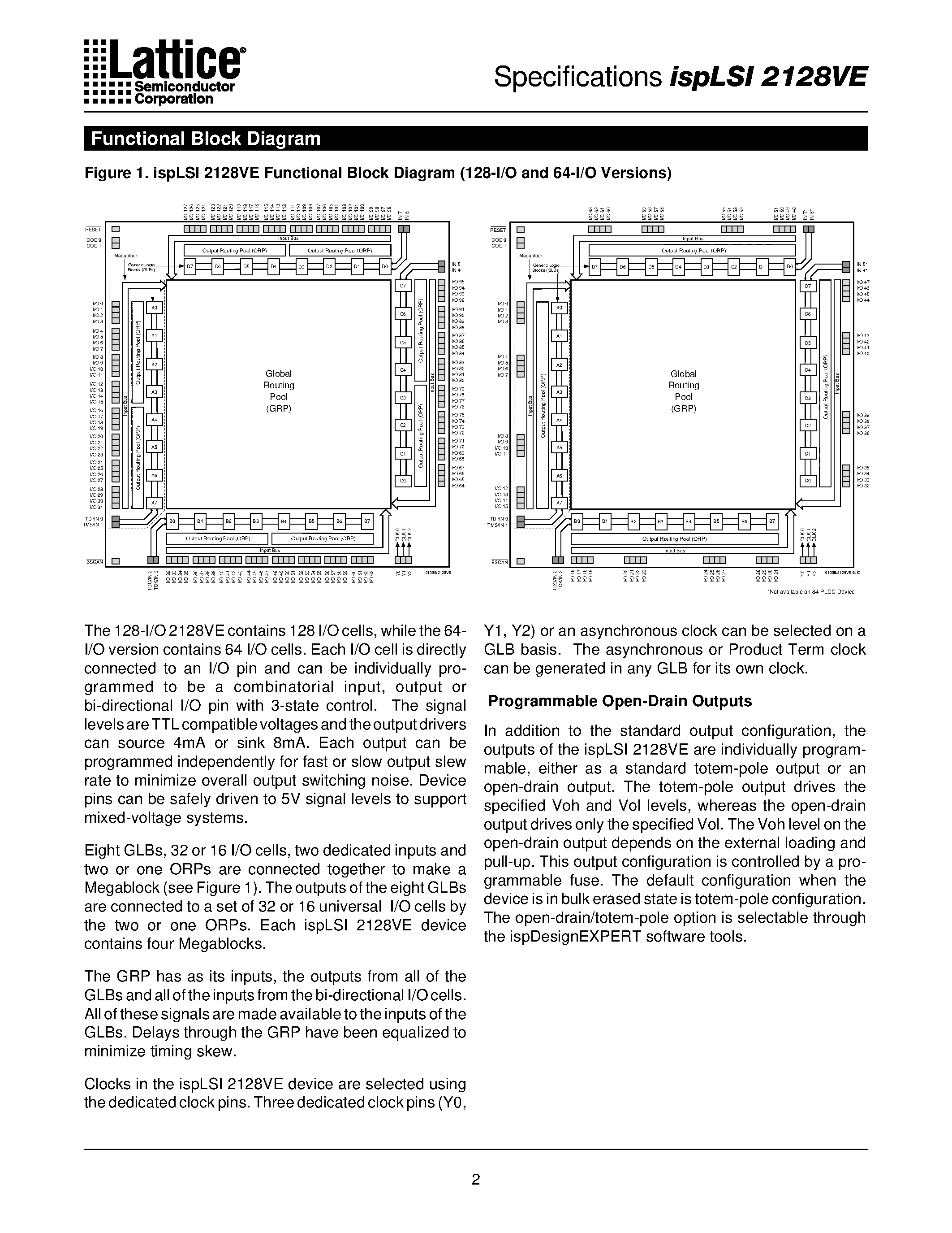 Datasheet ispLSI2128VE-100LB208 - 3.3V In-System Programmable SuperFAST High Density PLD page 2