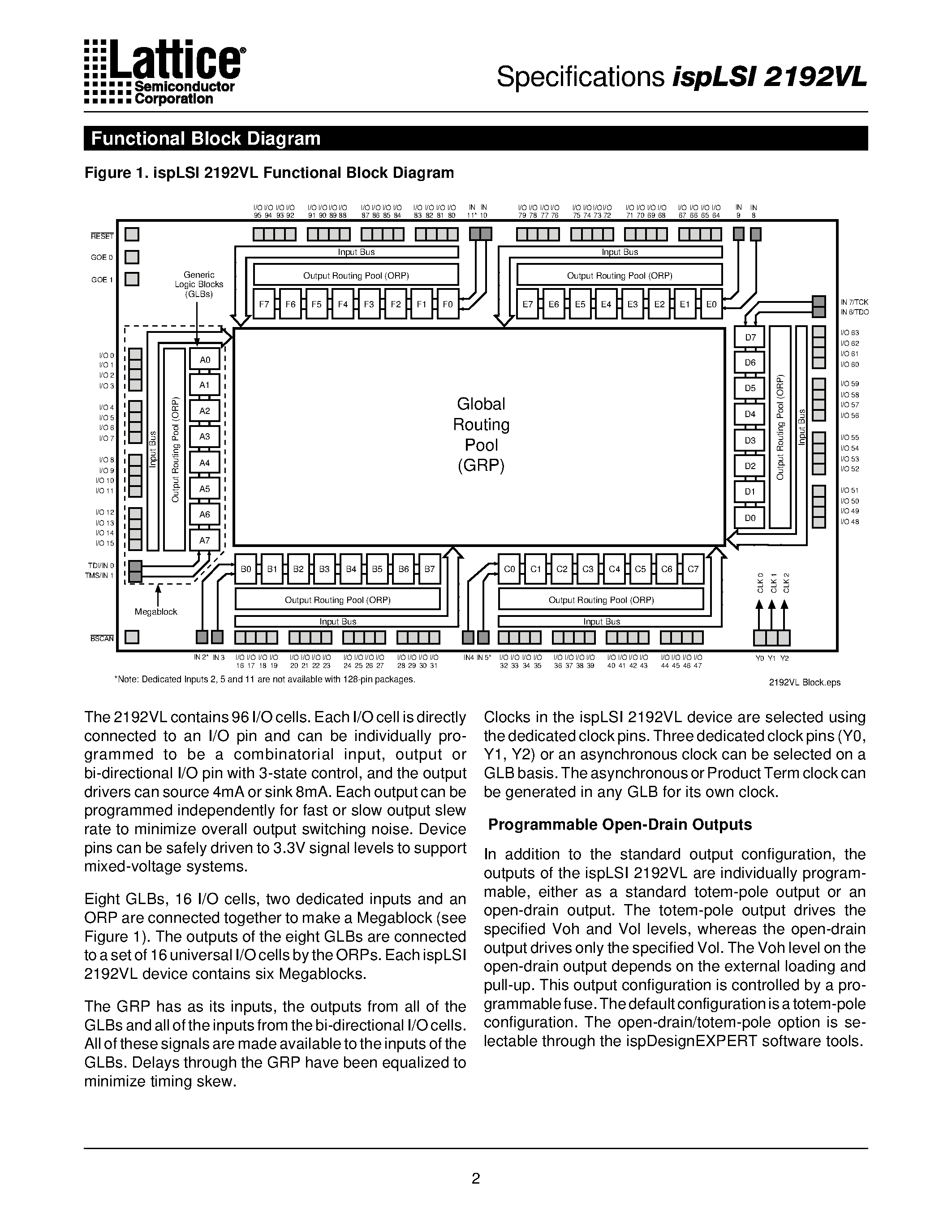 Datasheet ispLSI2192VL-135LB144 - 2.5V In-System Programmable SuperFAST High Density PLD page 2