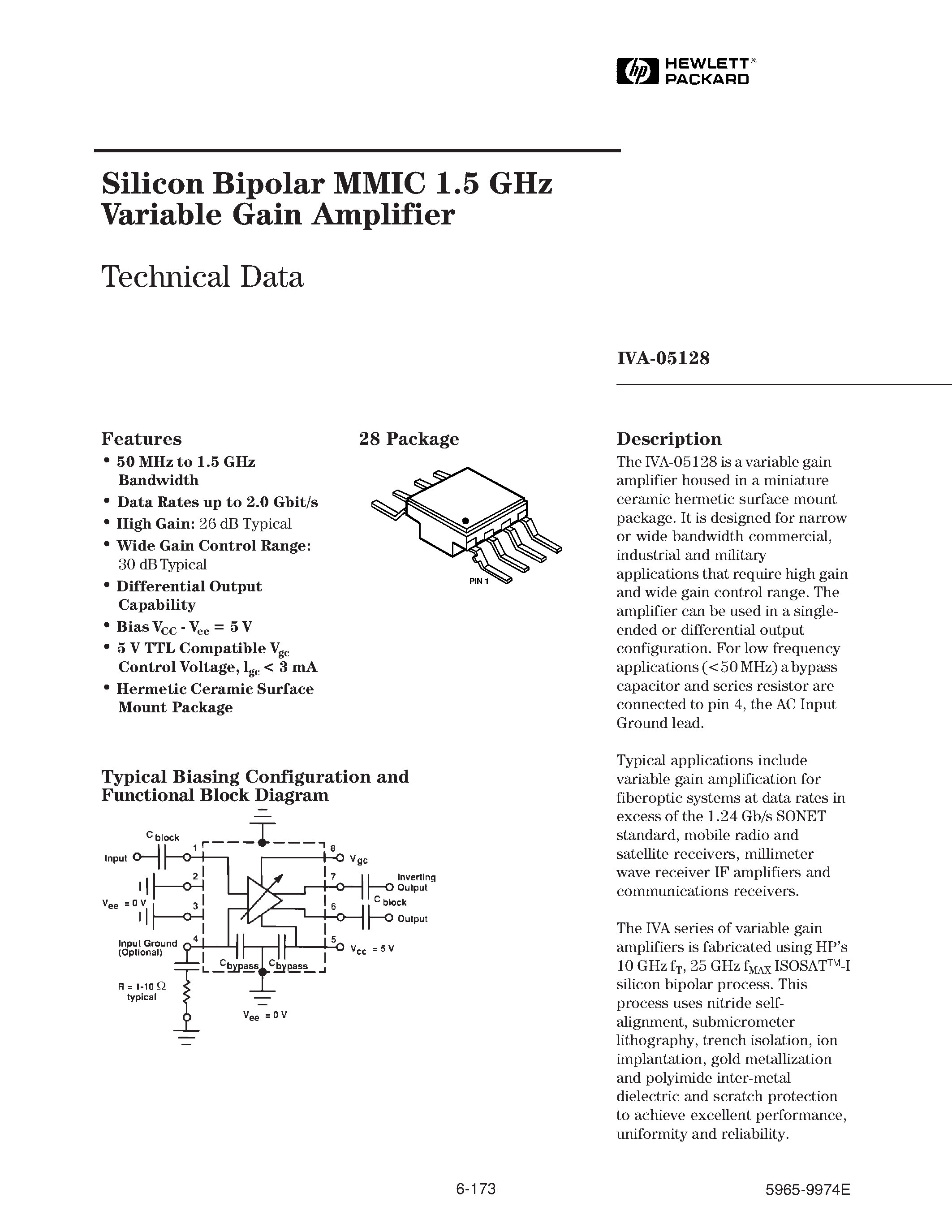 Datasheet IVA-05128 page 1 Datasheet IVA-05128 - Silicon Bipolar MMIC 1.5 GHz Variable Gain Amplifier page 1