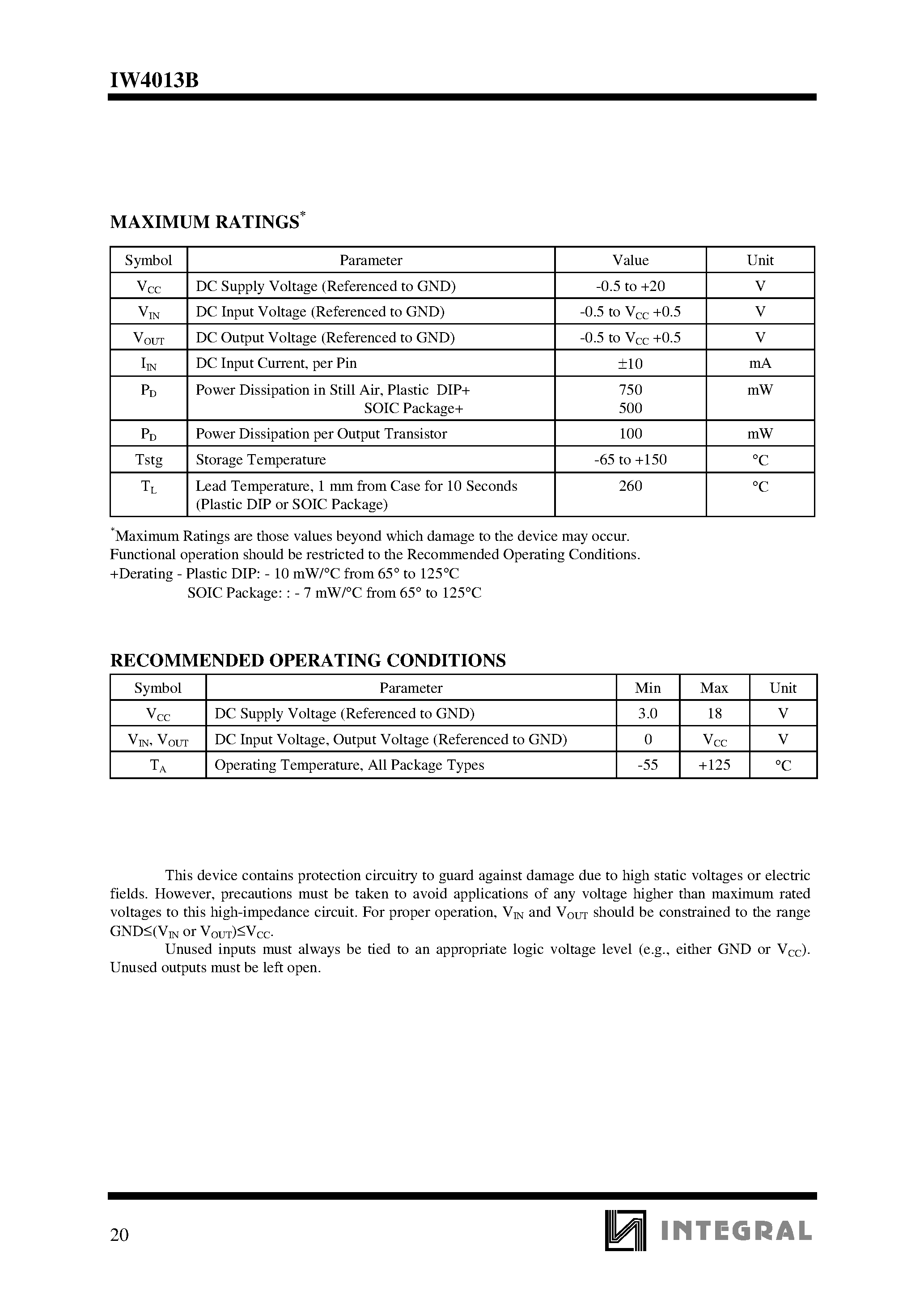 Даташит IW4013BD - Dual D Flip-Flop High-Voltage Silicon-Gate CMOS страница 2