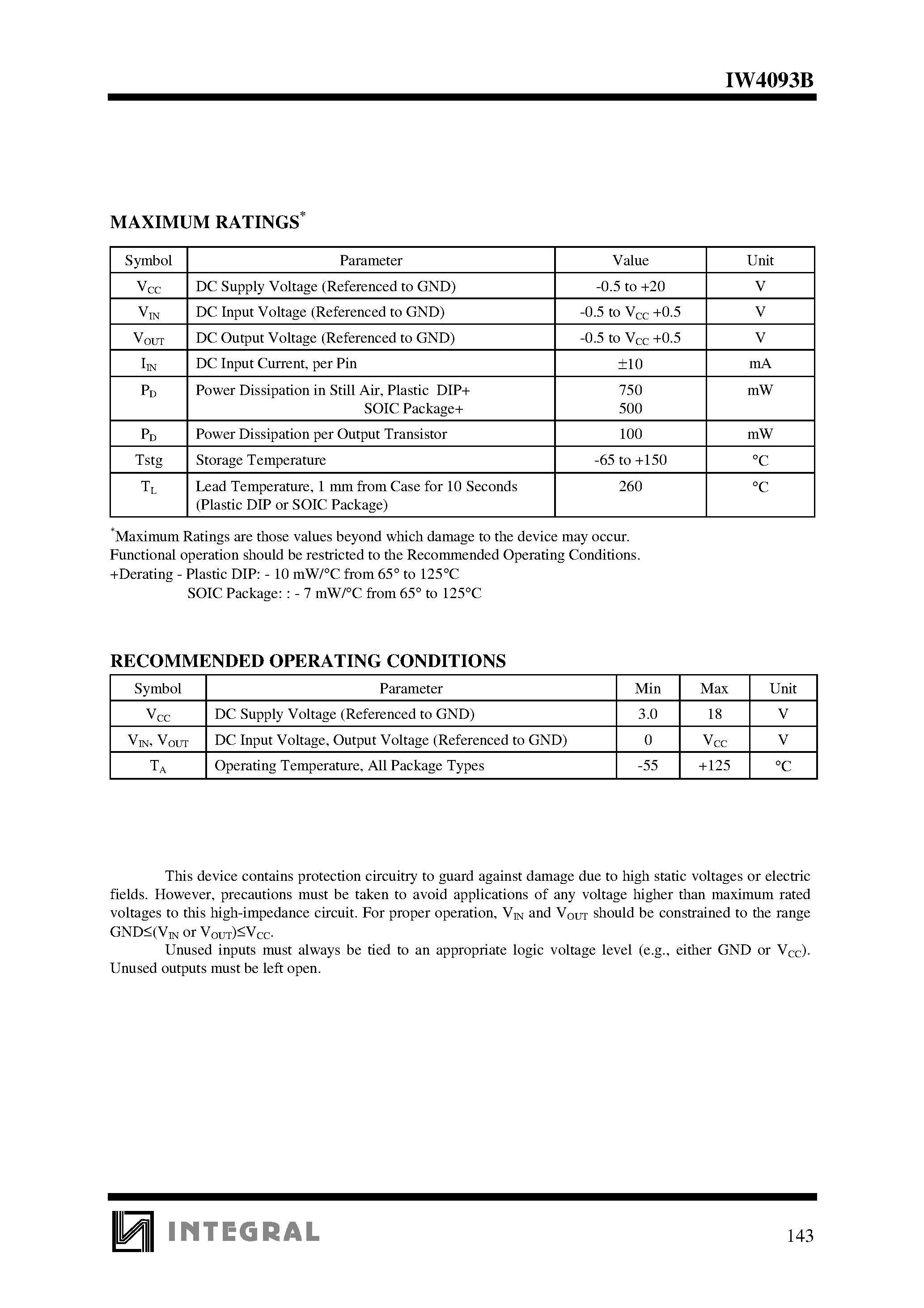 Datasheet IW4093BD page 2 Datasheet IW4093BD - Quad 2-Input NAND Schmitt Triggers High-Voltage Silicon-Gate CMOS page 2