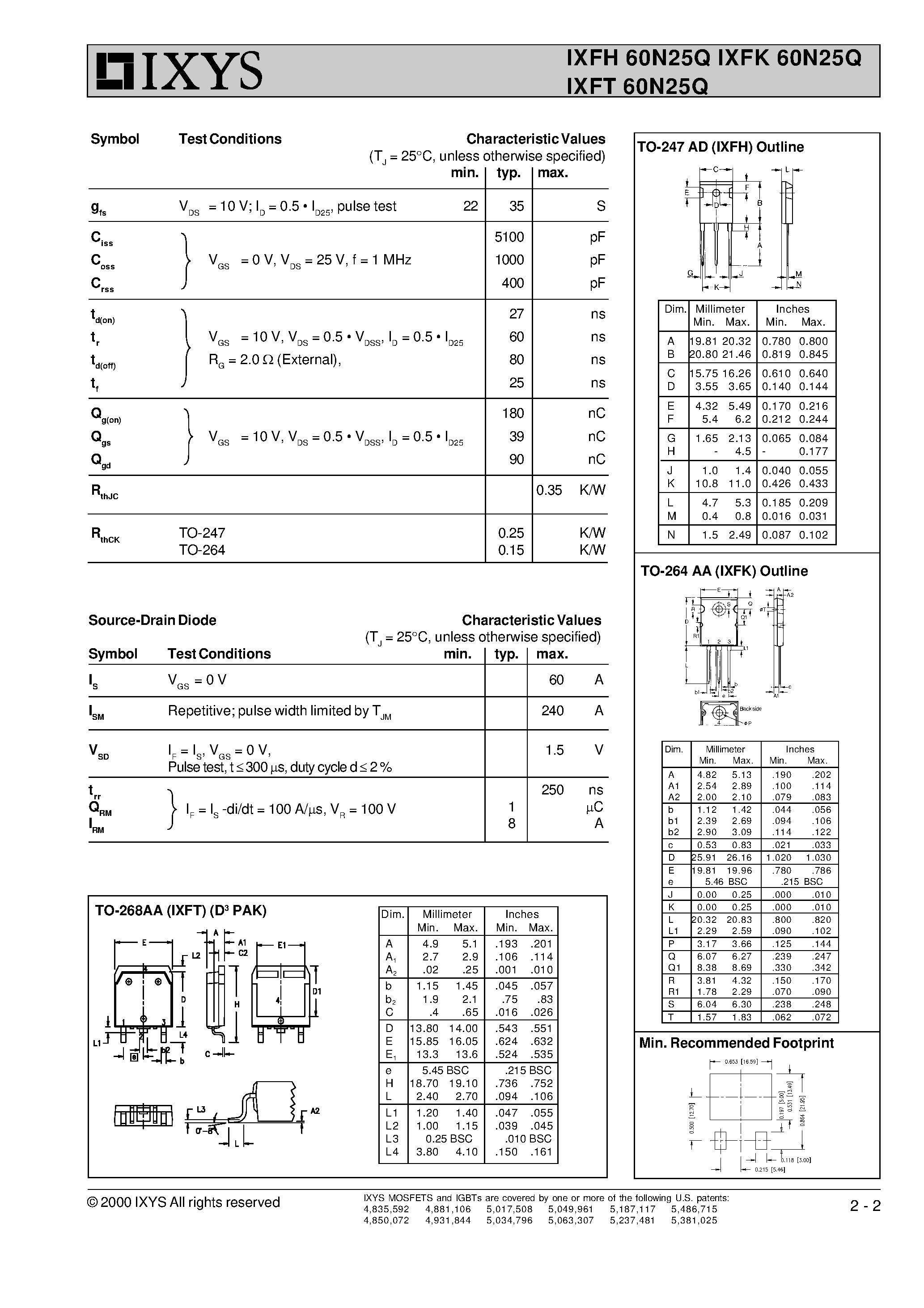 Даташит IXFK60N25Q - HiPerFET Power MOSFETs Q-Class страница 2