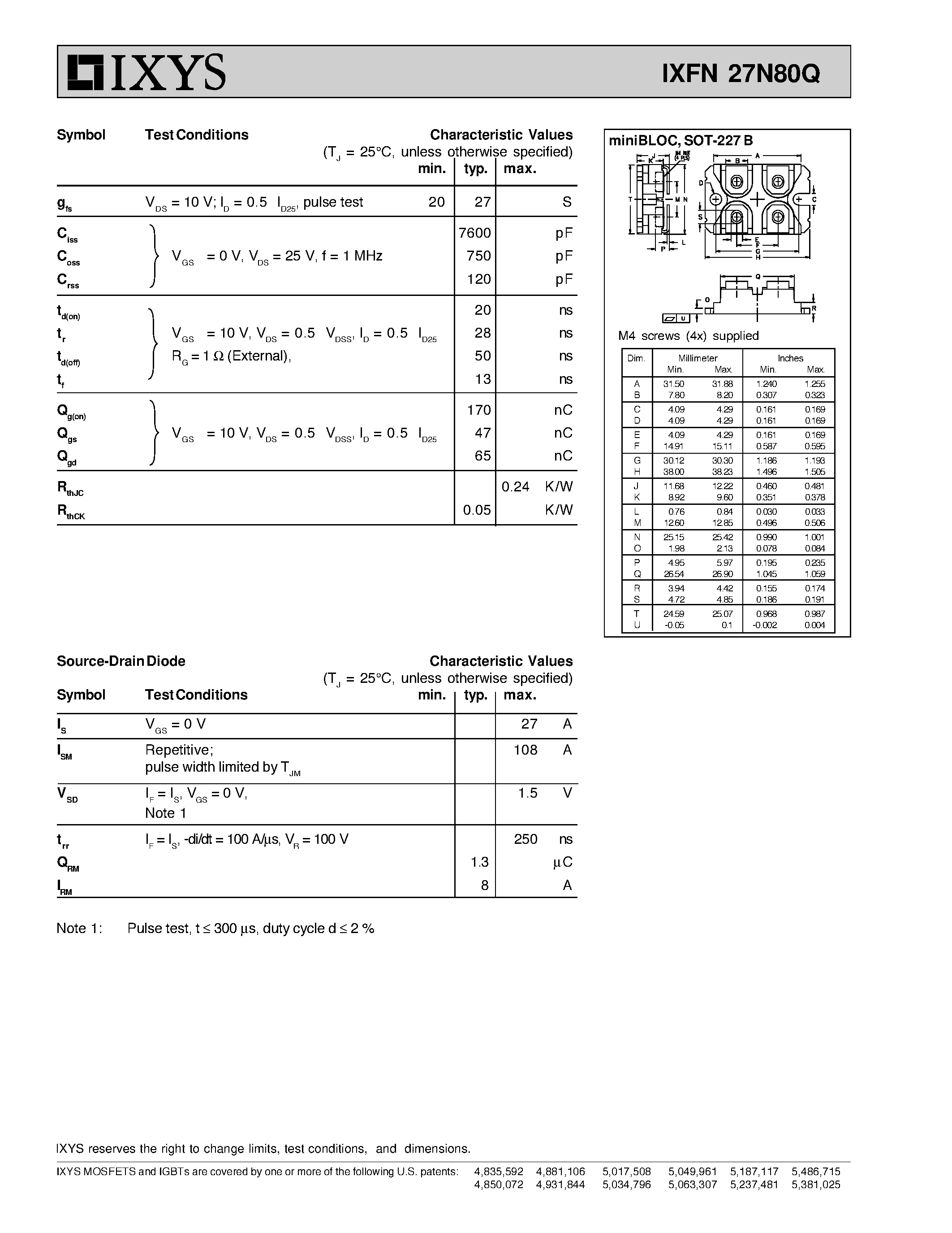Datasheet IXFN27N80Q page 2 Datasheet IXFN27N80Q - HiPerFET Power MOSFETs Q-Class page 2