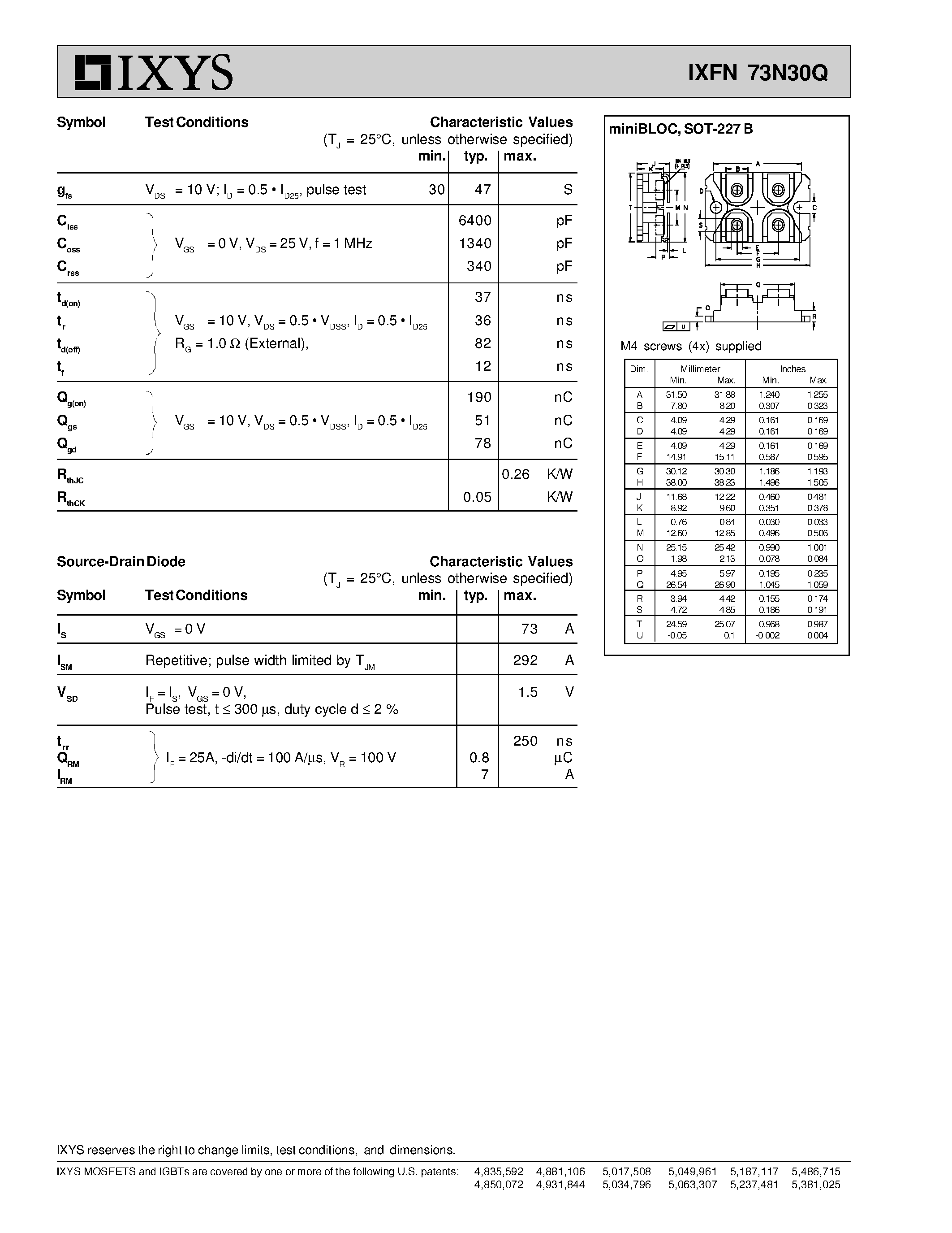 Datasheet IXFN73N30Q page 2 Datasheet IXFN73N30Q - HiPerFET Power MOSFETs Q-Class page 2