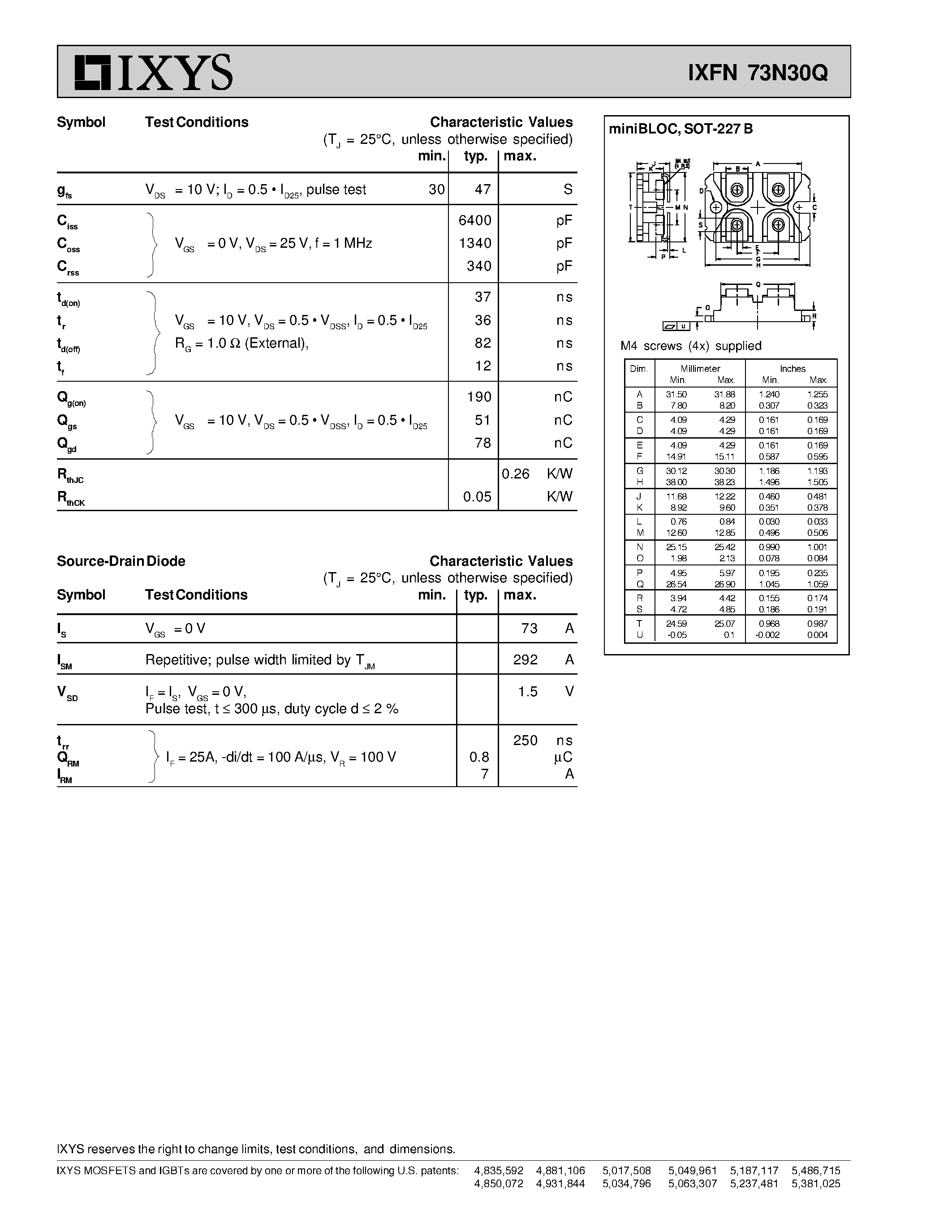 Даташит IXFN73N30Q - HiPerFET Power MOSFETs Q-Class страница 2
