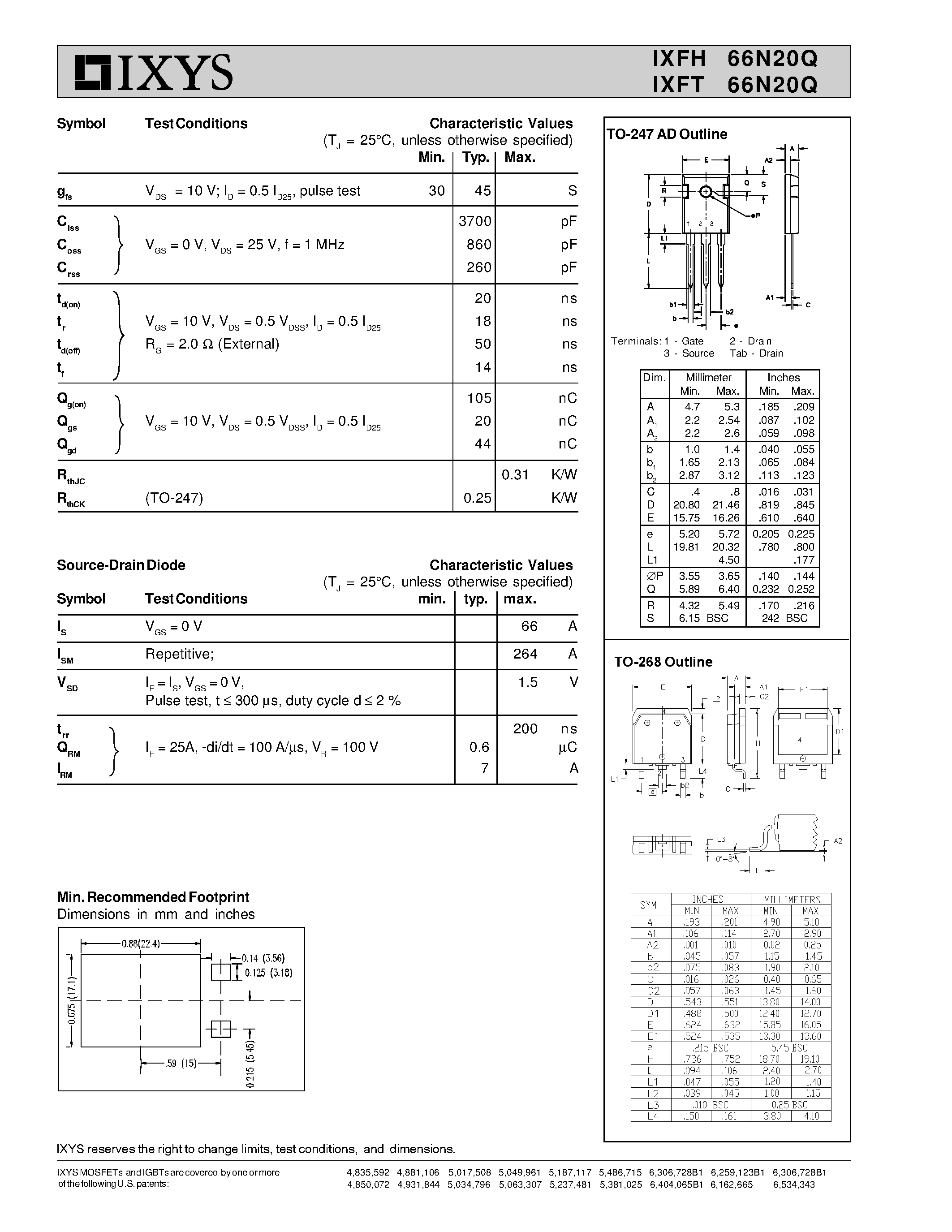 Даташит IXFT66N20Q - HiPerFET Power MOSFETs Q-Class страница 2