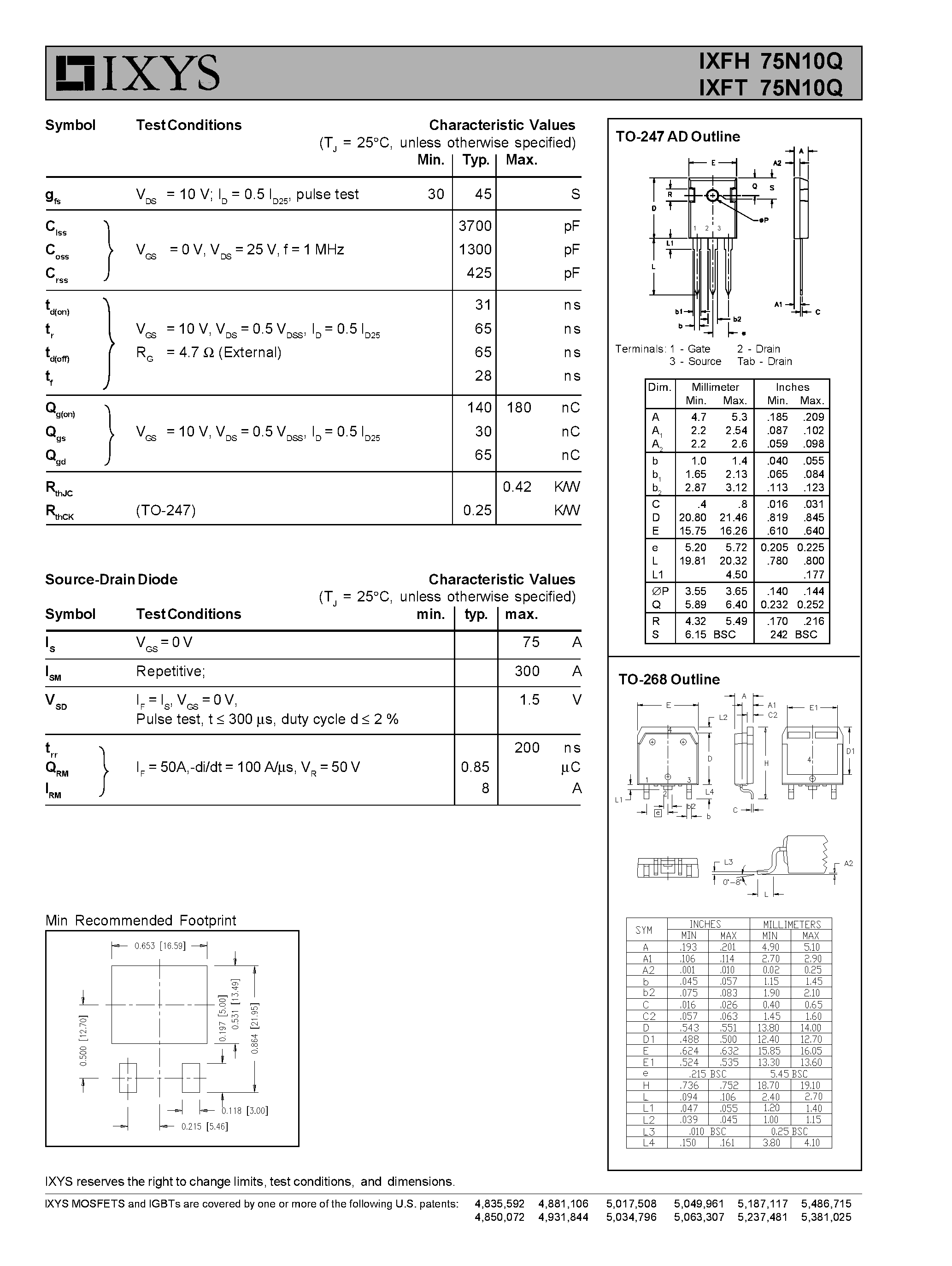 Даташит IXFT75N10Q - HIPER FET POWER MOSFETS Q CLASS страница 2