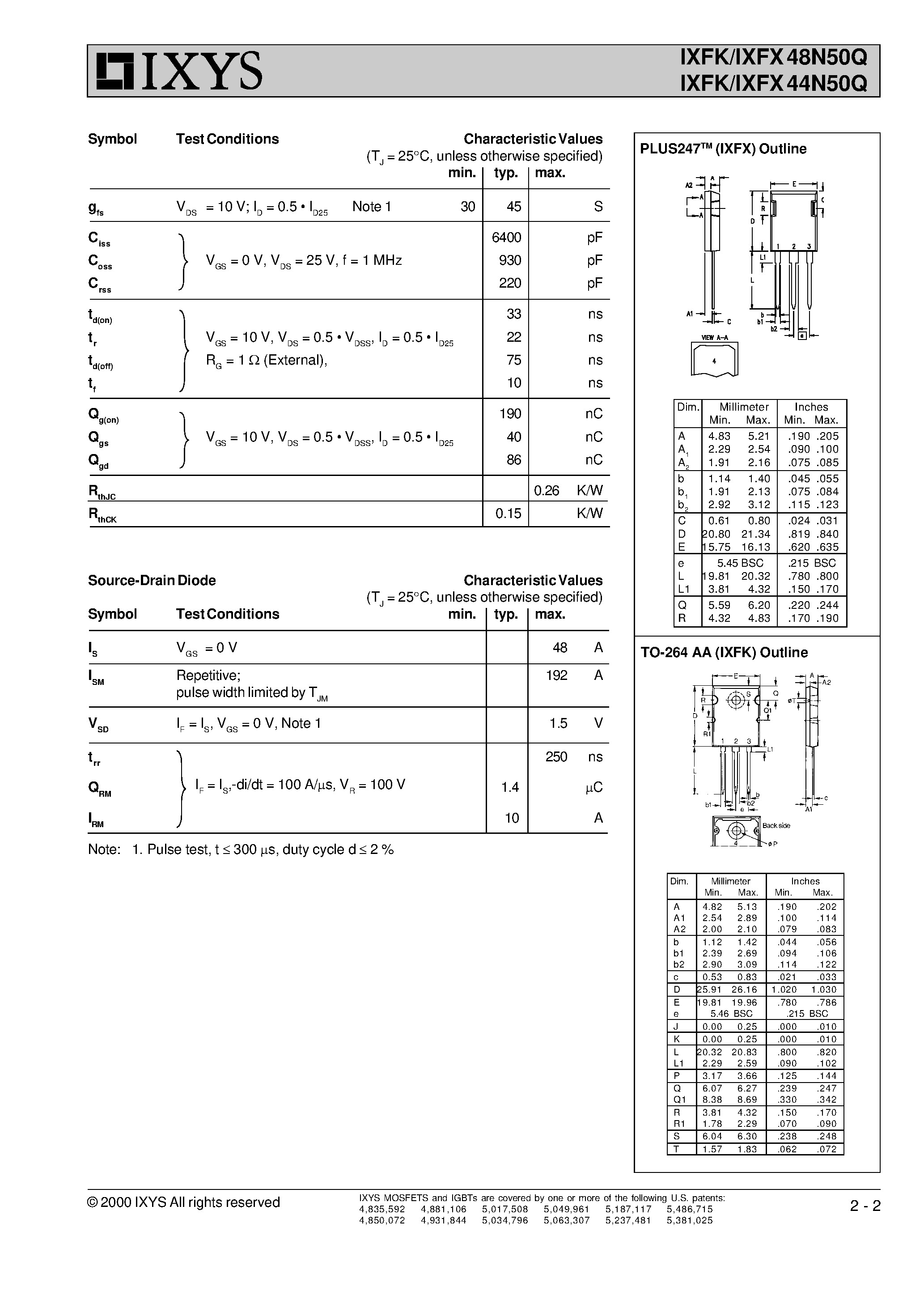 Datasheet IXFX44N50Q page 2 Datasheet IXFX44N50Q - HiPer FET Power MOSFETs Q-CLASS page 2