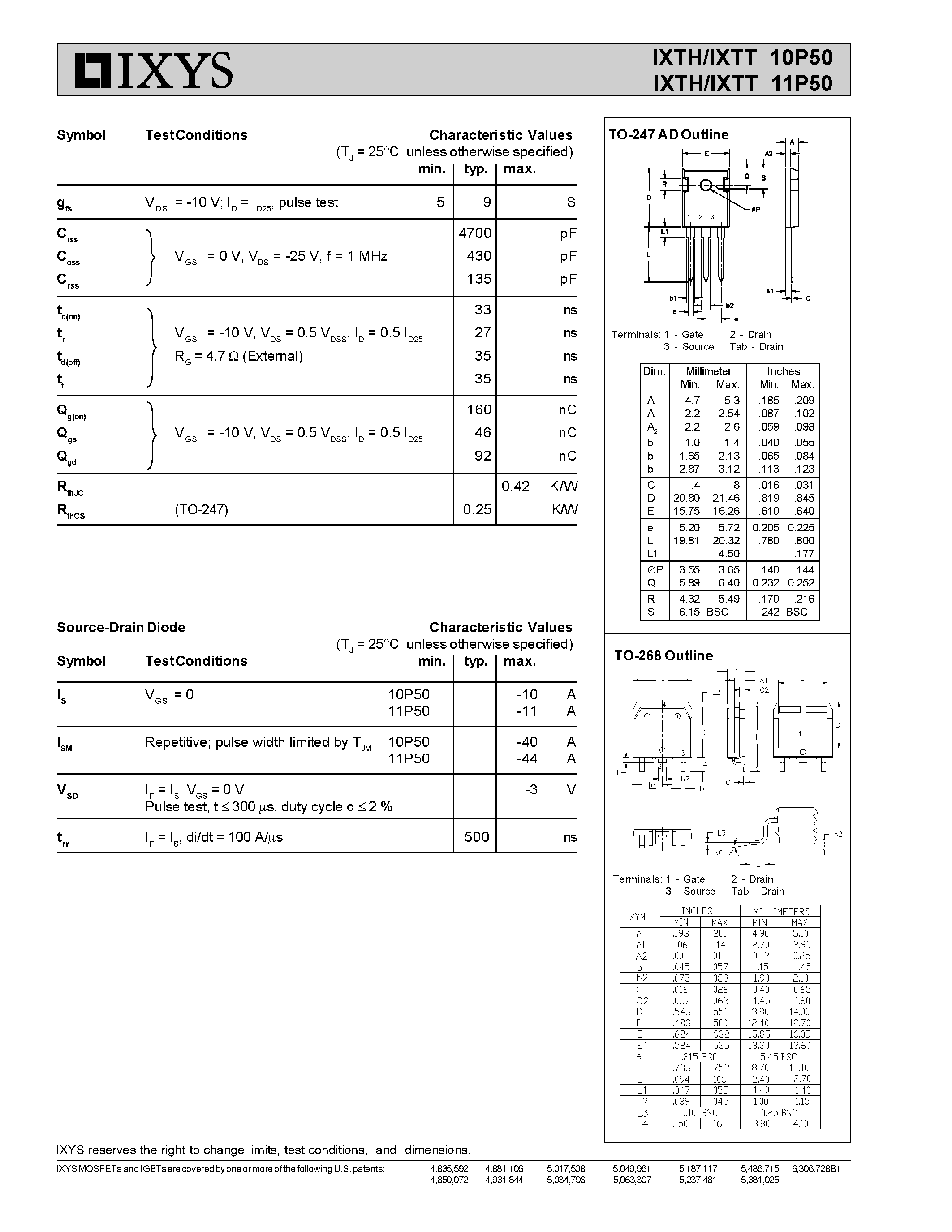 Datasheet IXTH11P50 - Standard Power MOSFET P-Channel Enhancement Mode Avalanche Rated page 2