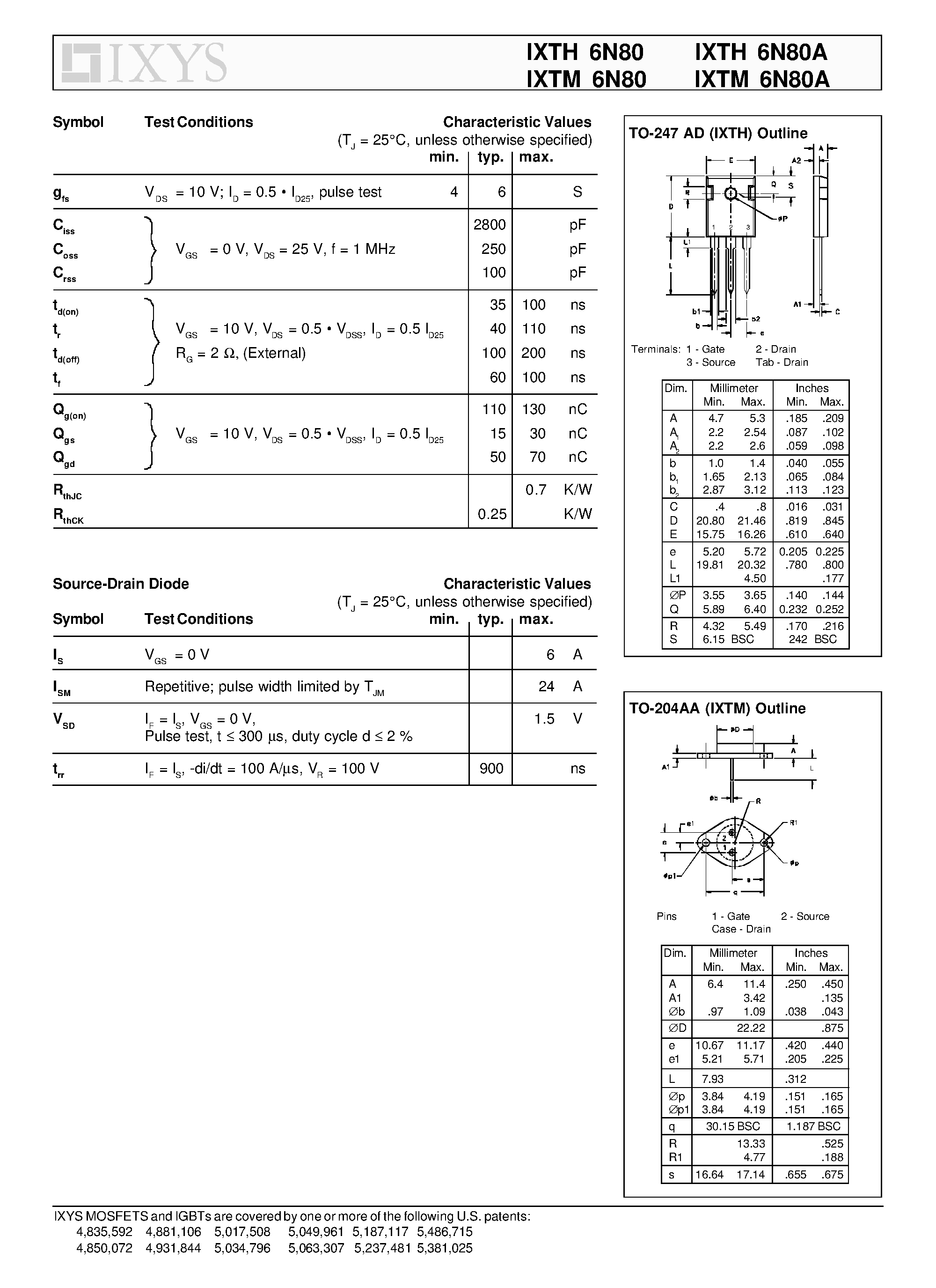 Datasheet IXTM6N80 - N-Channel Enhancement Mode page 2