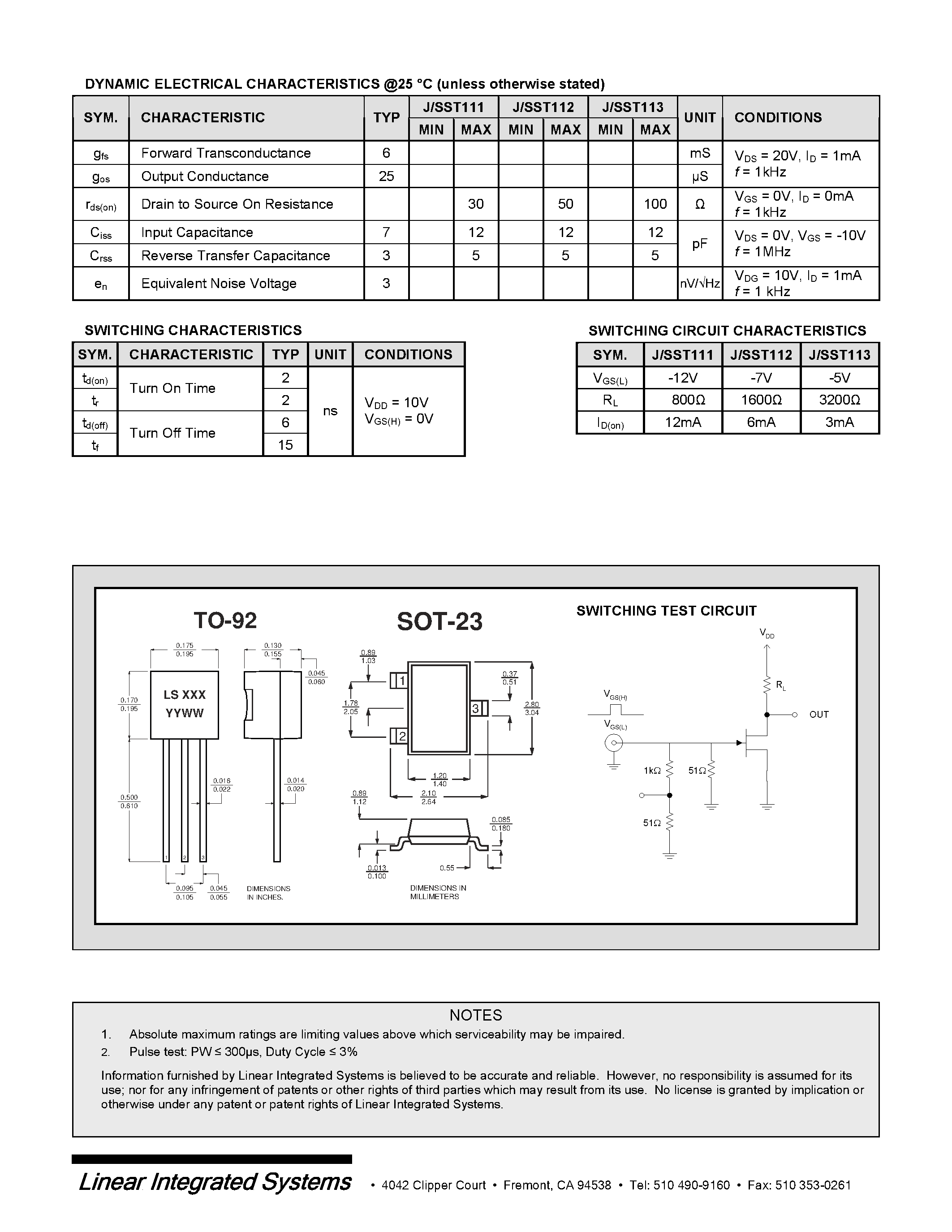Даташит на микросхему J/SST113 страница 2 Даташит J/SST113 - SINGLE N-CHANNEL JFET страница 2