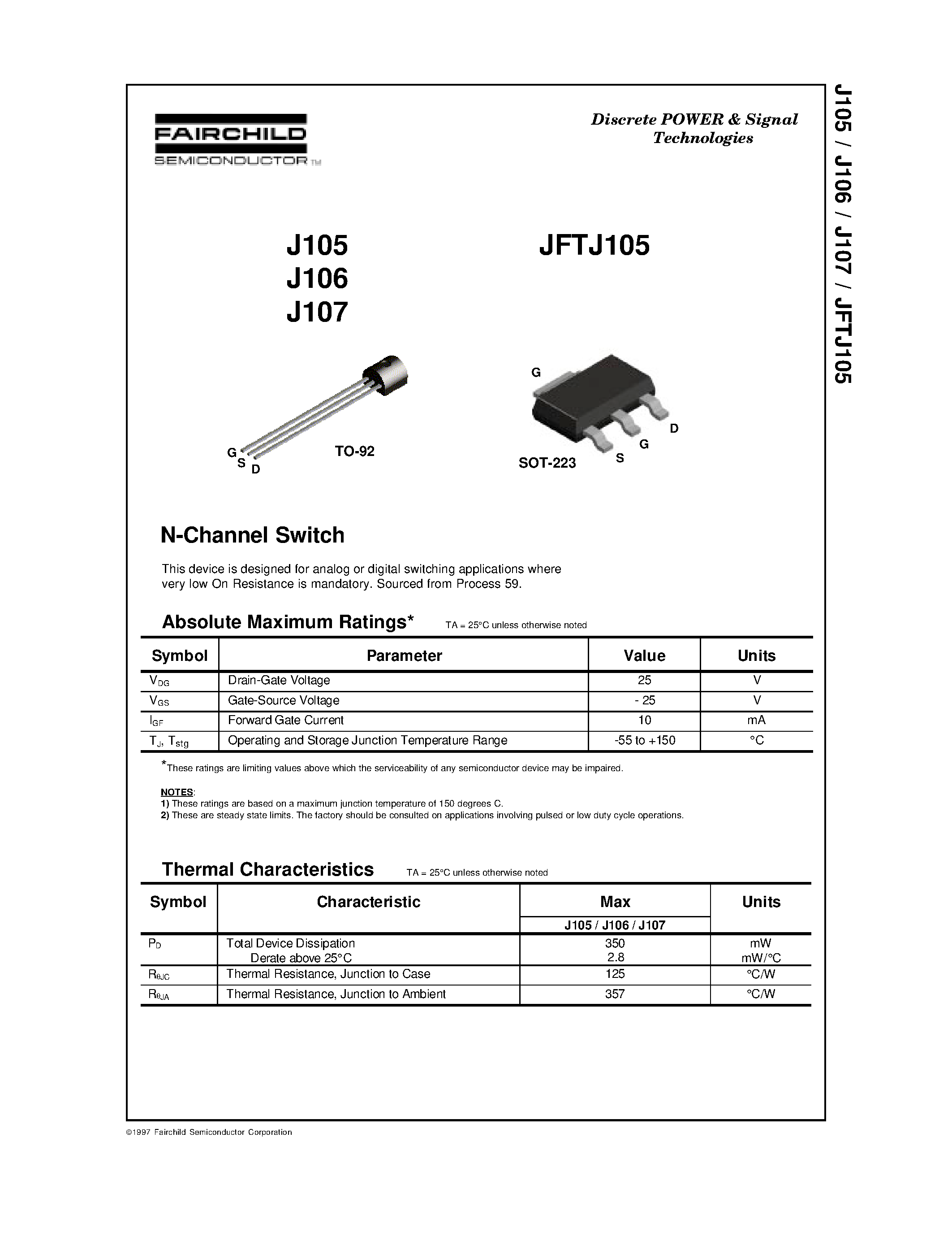 Datasheet J106 - N-Channel Switch page 1