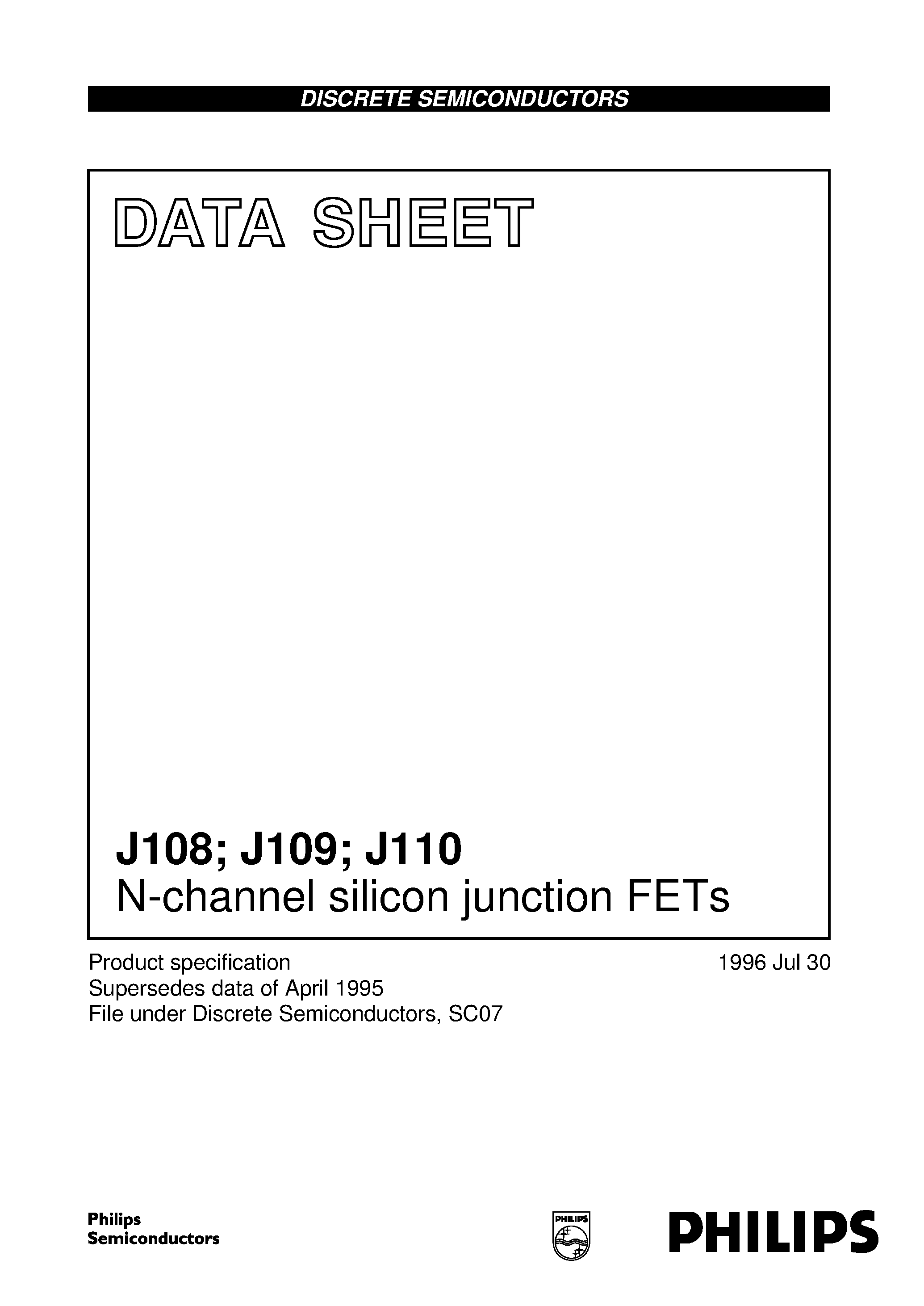 Datasheet J108 - N-channel silicon junction FETs page 1